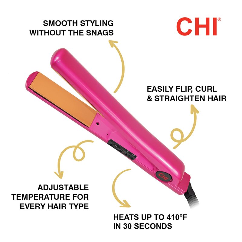CHI Tourmaline Ceramic Flat Iron Hair Straightener 1", Professional Hair Styling Tool for Silky Smooth Hair, Frizz Control & Curling, Pure Pink 1" Plates