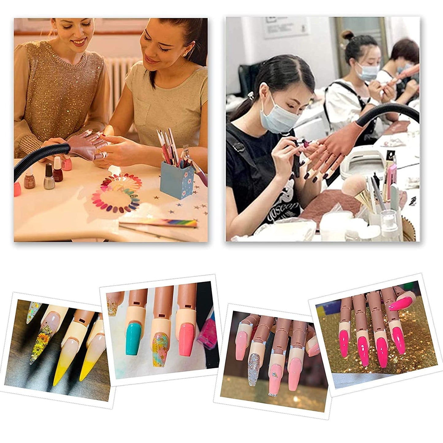 Upgrade Nails Don't Fall Off Easily Nail Trainning Train Practice Hand, Nail Display Manicure Supply, Flexible Movable False Fake Hands for Nail Manicure, Best Manicure DIY Print Practice Tool
