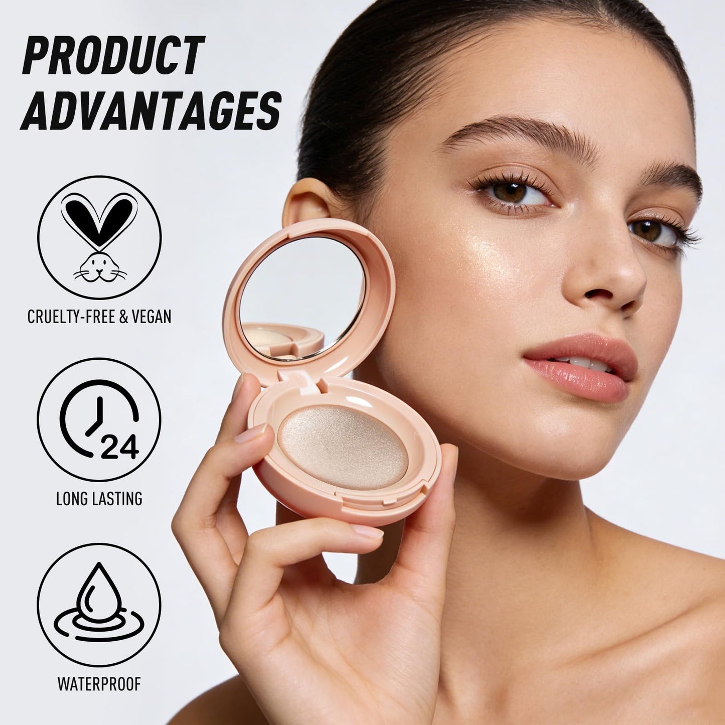 Janwana Highlighter Makeup Palette, Shimmer Glitter Face Body Illuminator, Smooth Waterproof Highlighter Baked Powder, Natural Long Lasting Highly Pigmented Highlighters Makeup - Champagne Fizz