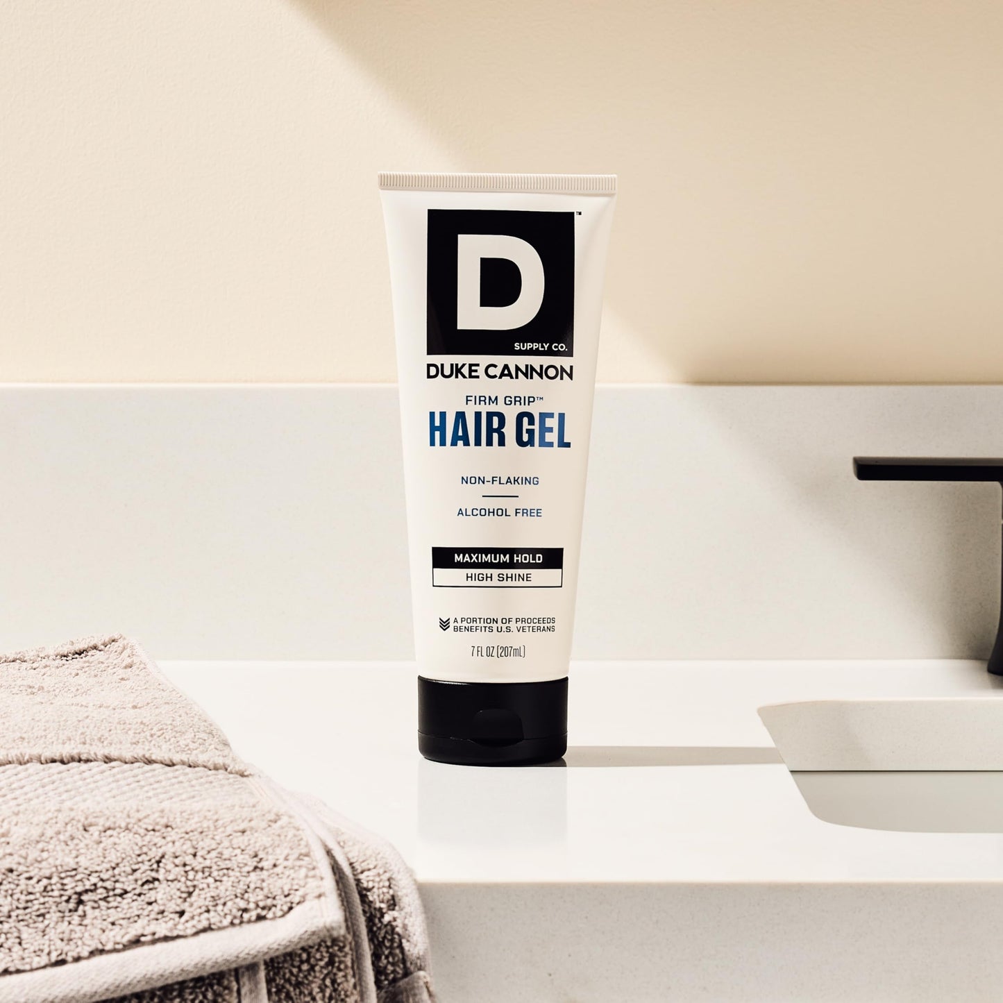 Duke Cannon Firm Grip Hair Gel, 7 oz – Maximum Hold, High Shine, Alcohol-Free, Water-Based Formula with Coconut Oil & Oat Extract, Ideal for Short to Medium Styles