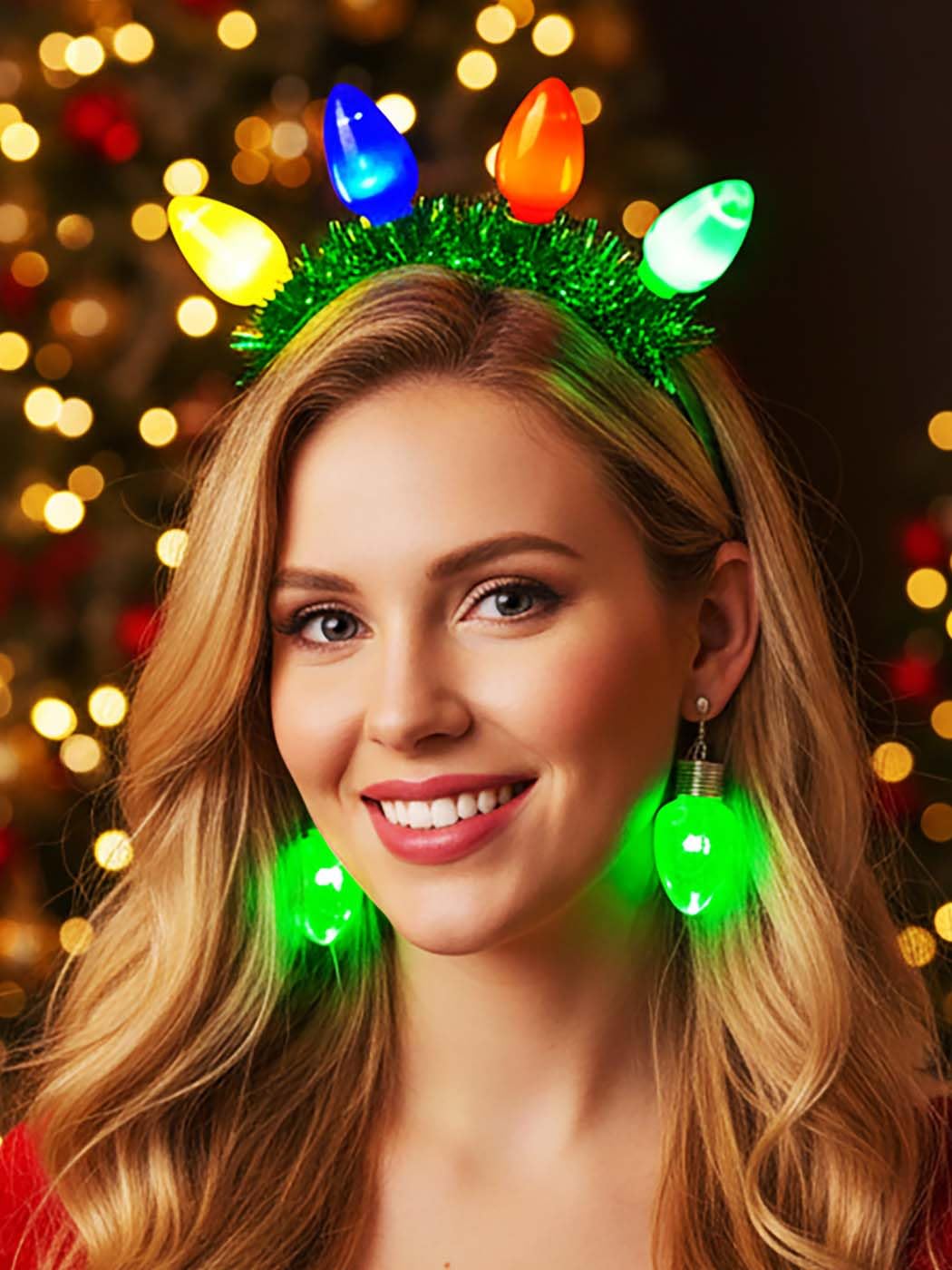 Sixexey Light Up Christmas Headbands LED Green Bulbs Headband for Women
