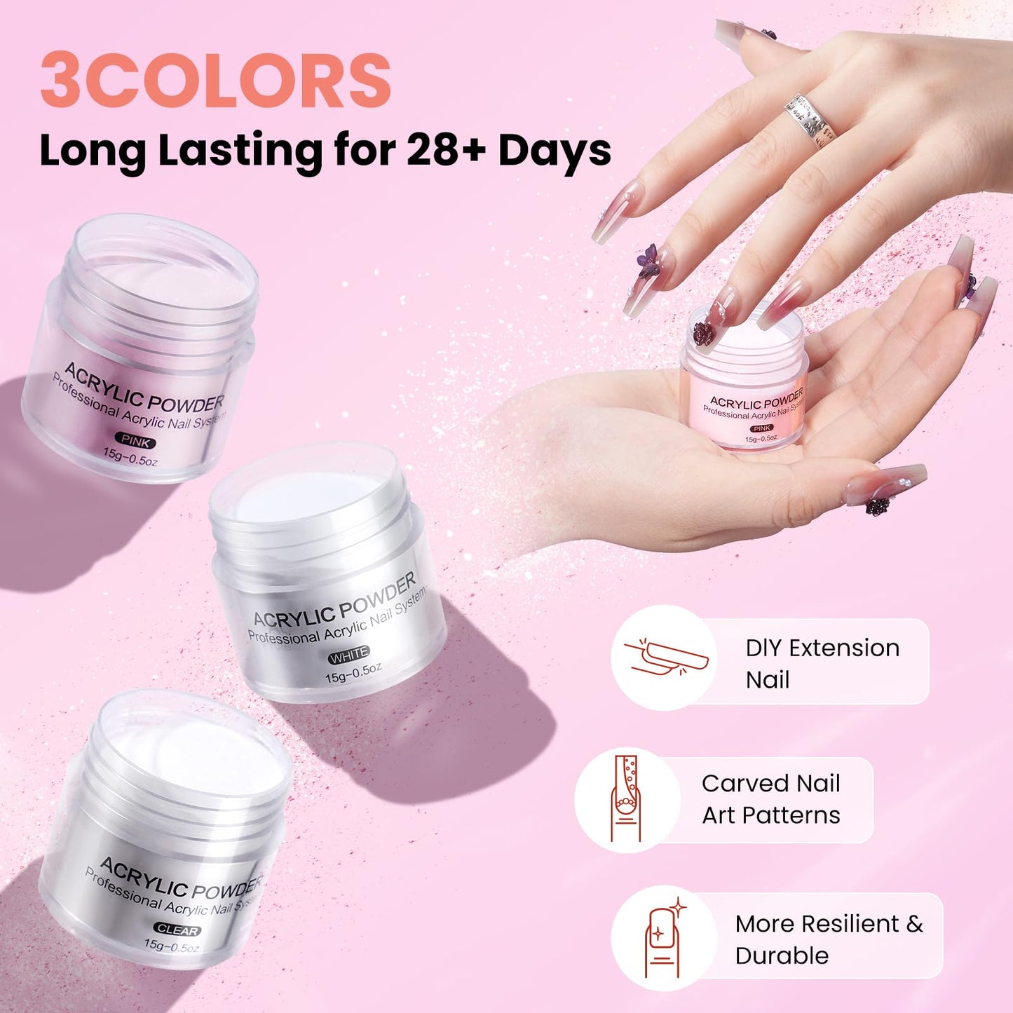 Nail Kit for Beginners with Everything: Practice Hand Acrylic Nail Set Professional Powder Drill Liquid Starter Kits with U V Lamp in Cosmetic Gift Bag for Women Salon Home (Sliver)