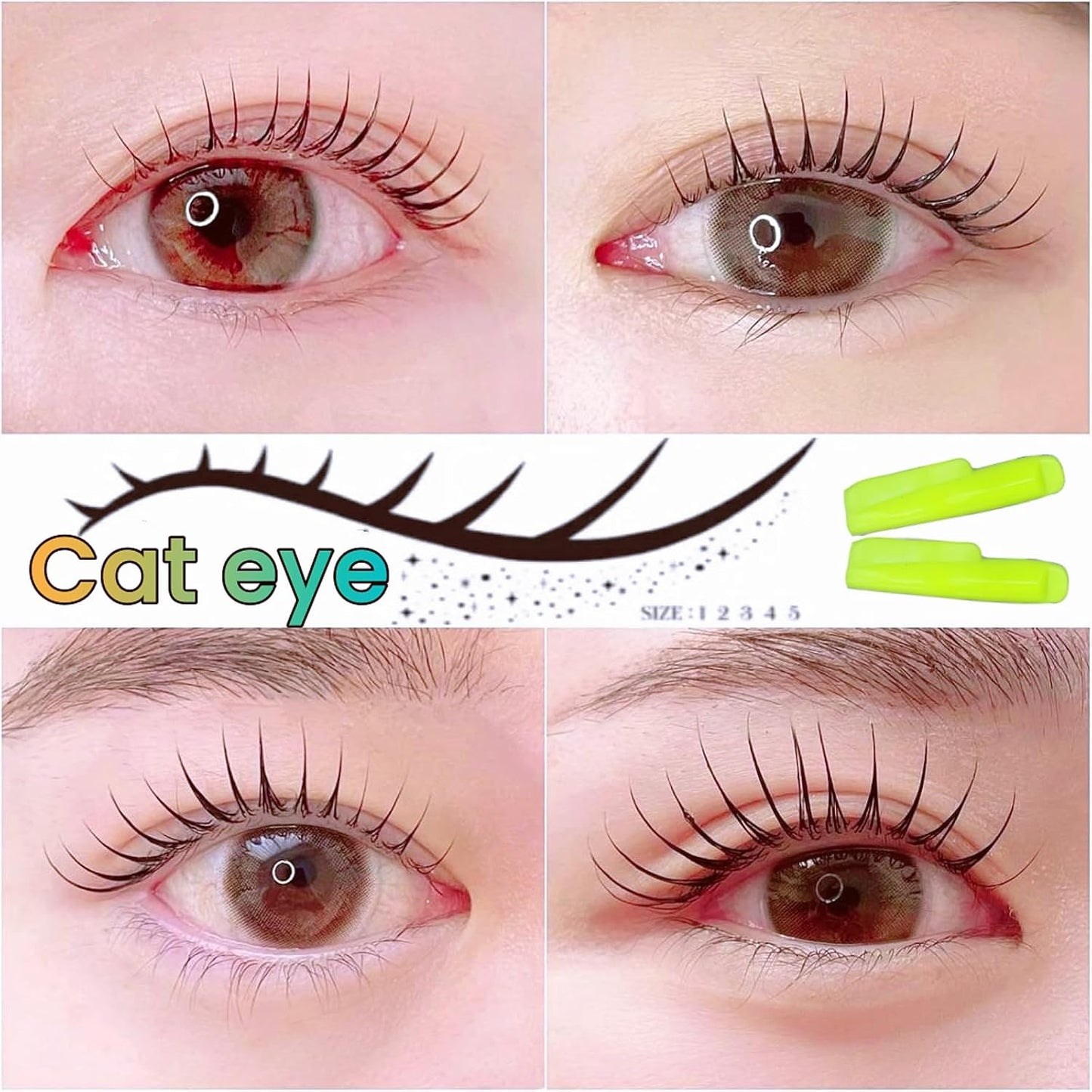 Silicone Lash Lift Shields - Japanese Cat Eye Pads for J Curl Lifting | 5 Sizes, Elastic Perming Rods