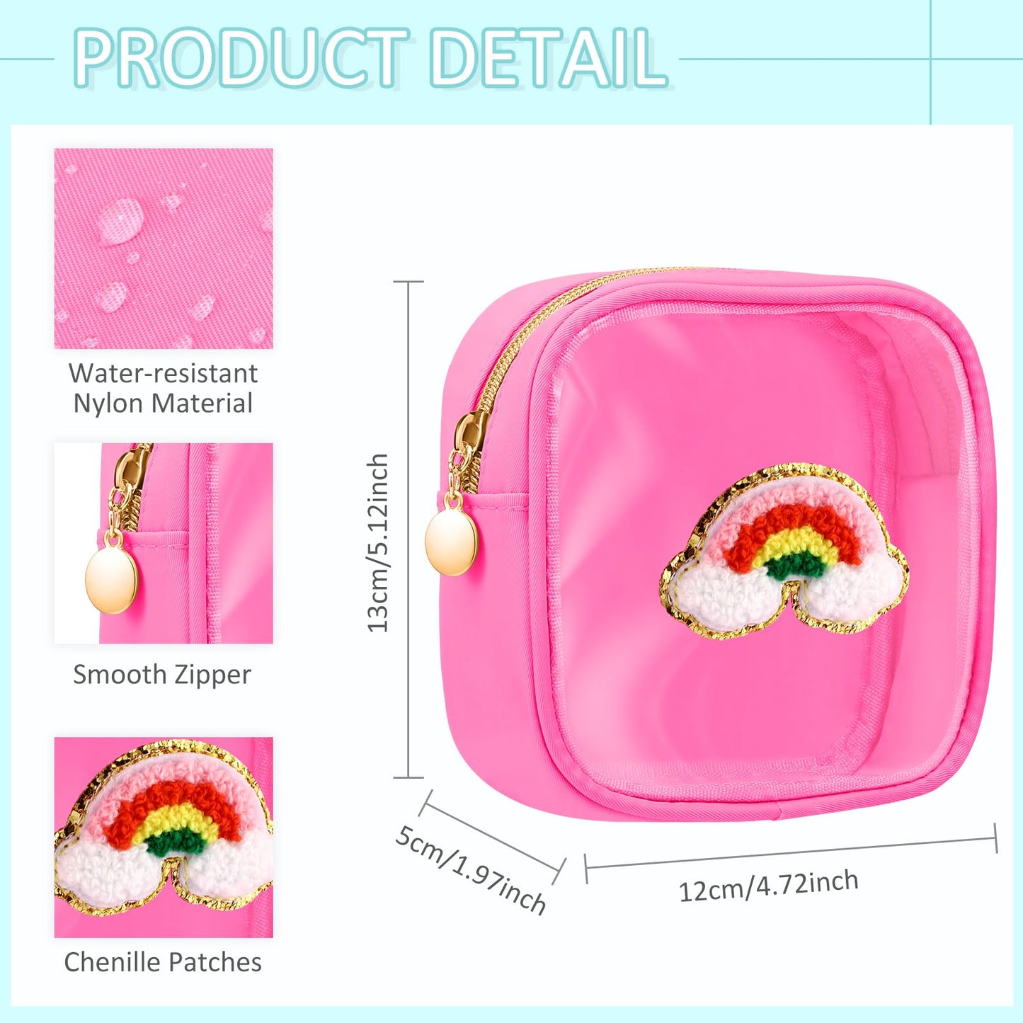 Silkfly 6 Pcs Cute Preppy Patch Makeup Bags Bulk Christmas Mini Pouches for Gifts Chenille Nylon Toiletry Macaron Color Cosmetic Bags with Zipper Clear Toiletry Pouches for Women Travel Supplies