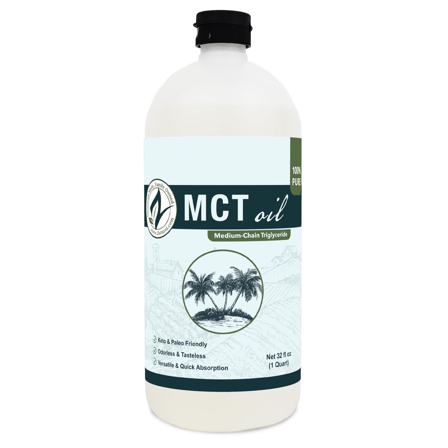 Pure MCT Oil, Carrier, Massage, Hydrating for Hair, Food, and Therapeutic Grade, 32 Oz