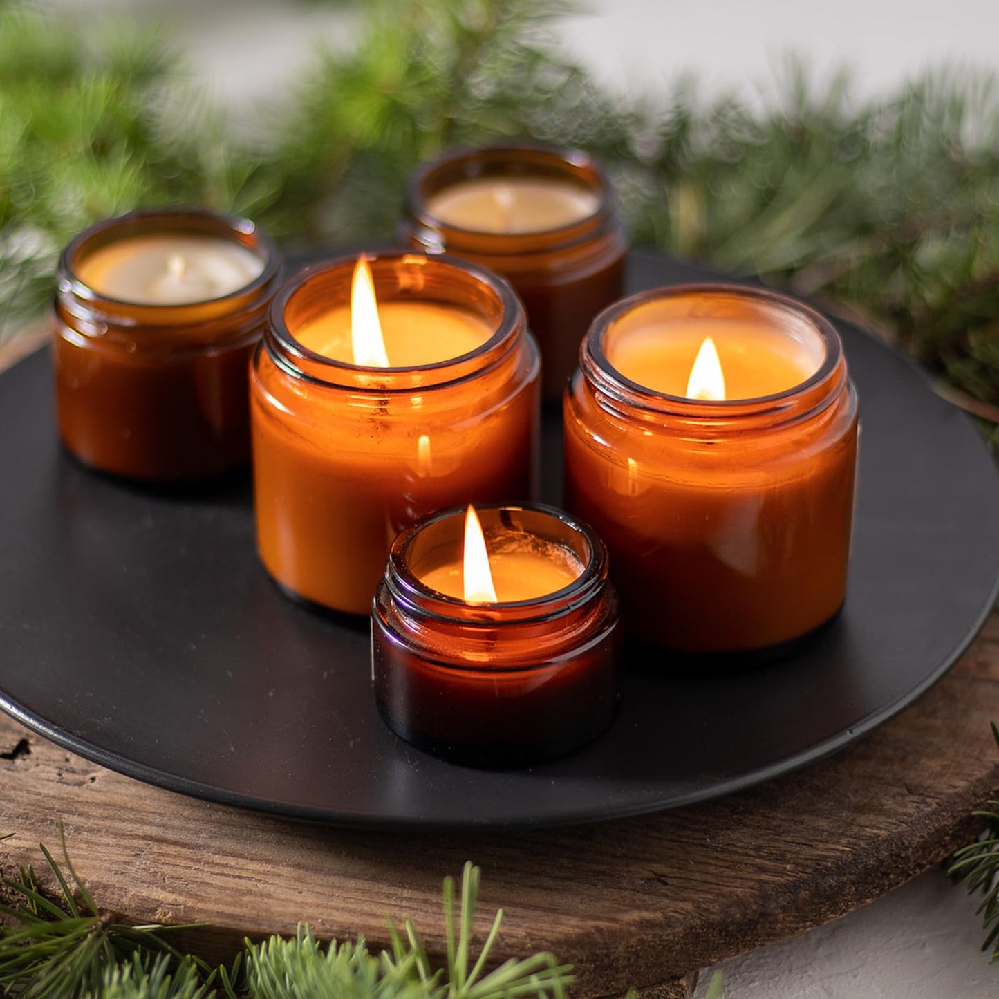 Qeirudu 2 Oz Small Amber Glass Jars with Black Lids, 24 Pack Airtight Cosmetic Jars with Inner Liners Round Empty Sample Containers for Lotions, Creams, Candles, Body Butters, Essential oil