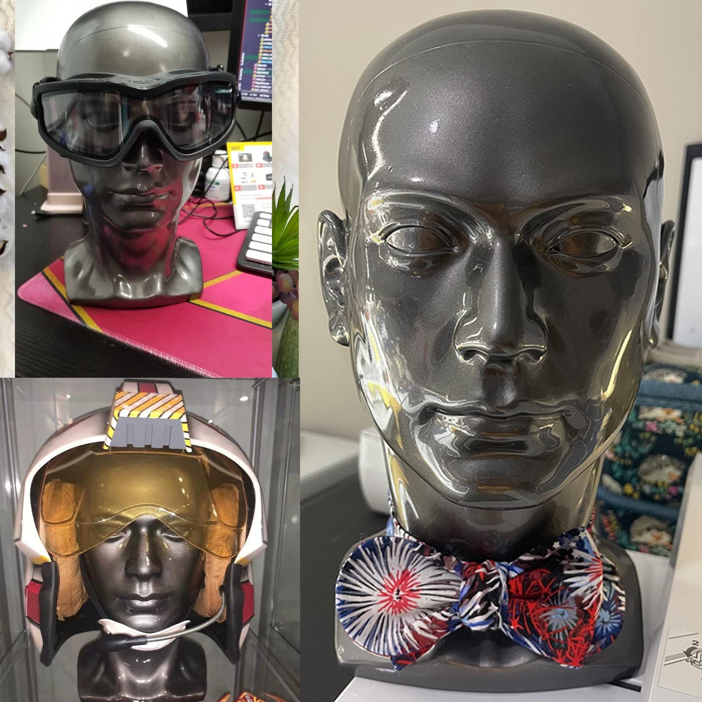 FanLin Male Mannequin Head Professional Manikin Head for Display Wigs Hats Headphone Mask Sunglasses Jewelry and Scravat Display Stand (Bright Gray)