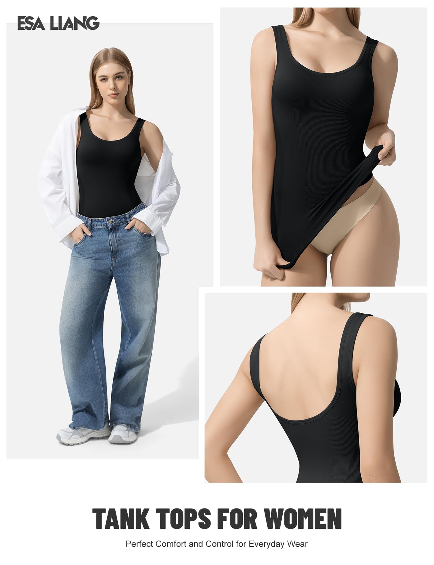 Esa Liang Shapewear Tummy Control Crew Neck Compression Tanks for Women Camisole Womens Tank Tops Daily Seamless Body Shaper
