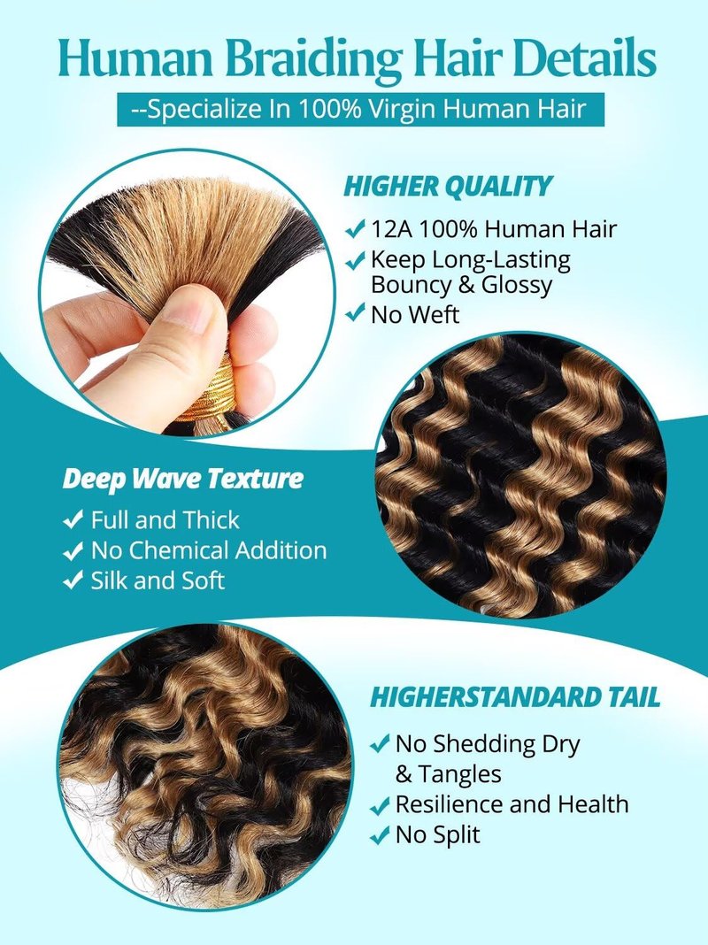 100g 3 Bundles/Pack Human Braiding Hair for Boho Braids 14 Inch Curly Boho Hair for Braiding Knotless 12A Deep Wave Bulk Bohemian Natural Black