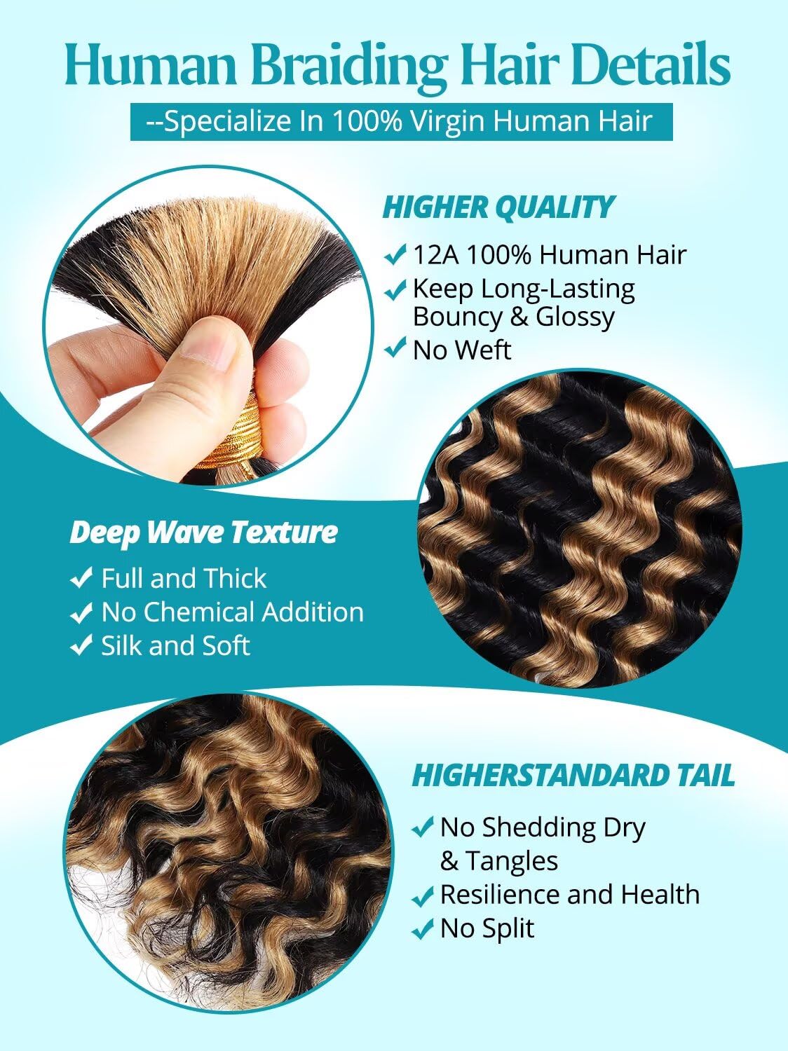 100g 3 Bundles/Pack Burgundy Human Braiding Hair for Boho Braids 14 Inch Curly Boho Hair for Braiding Knotless 12A Deep Wave Bulk Bohemian Color 99J