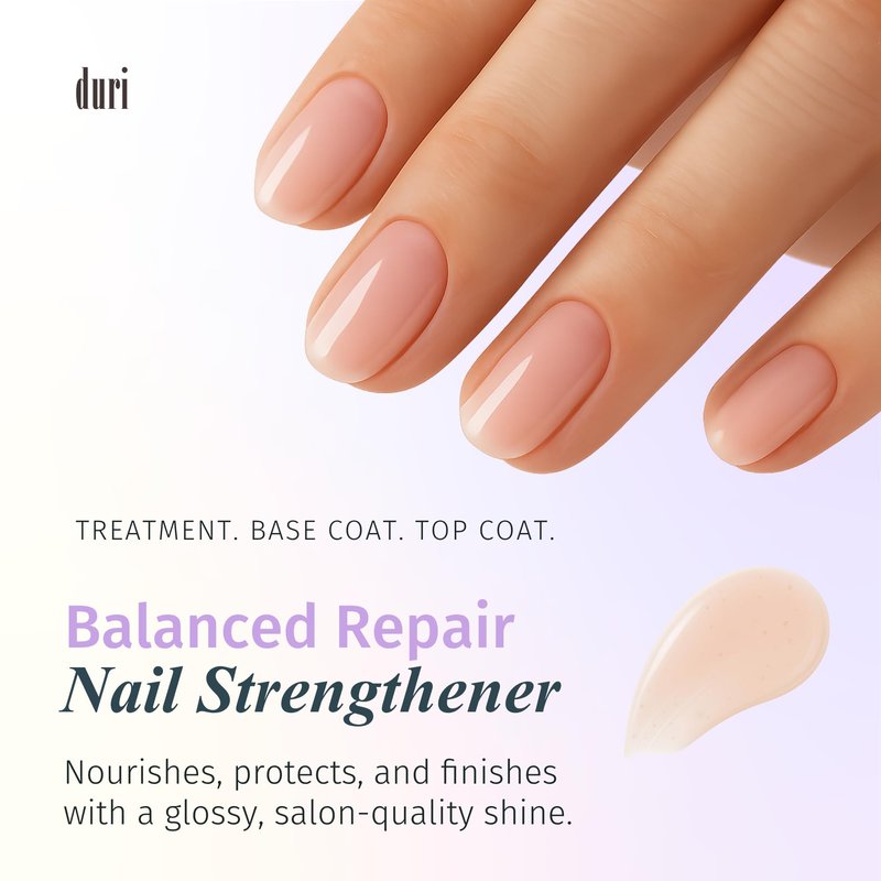 Duri Rejuvacote 2 Nail Growth Base and Top Coat, Balanced Repair - Nail Hardener for peeling, thin, or fragile nails (Pack of 1)