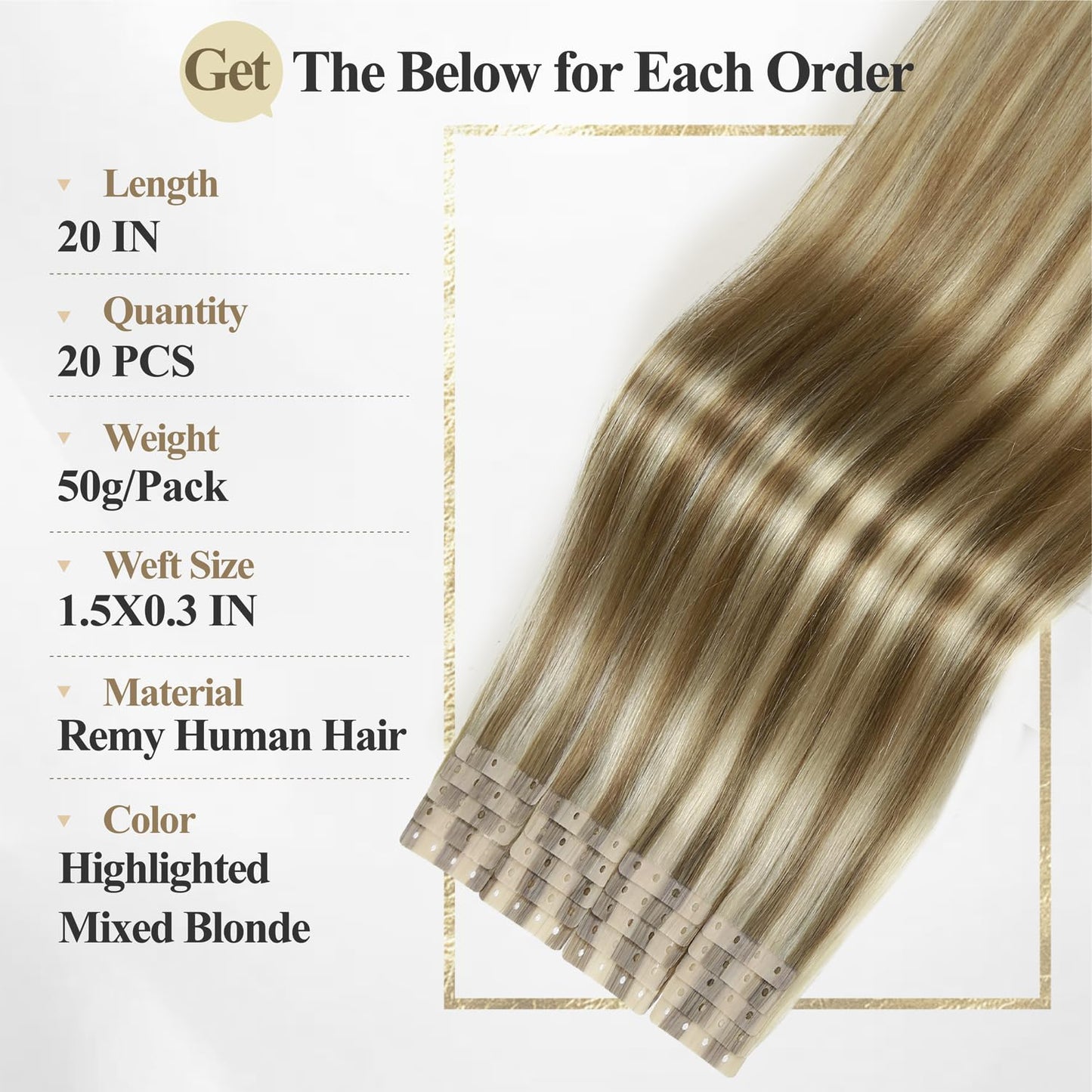 WIGER No Glue Highlighted Honey Blonde Micro Bead Hair Extensions Ombre Ash Blonde PU Insert Skin Weft Remy Human Hair Extensions Seamless Balayage Invisible Hair Extensions (50g, 20 Pcs)
