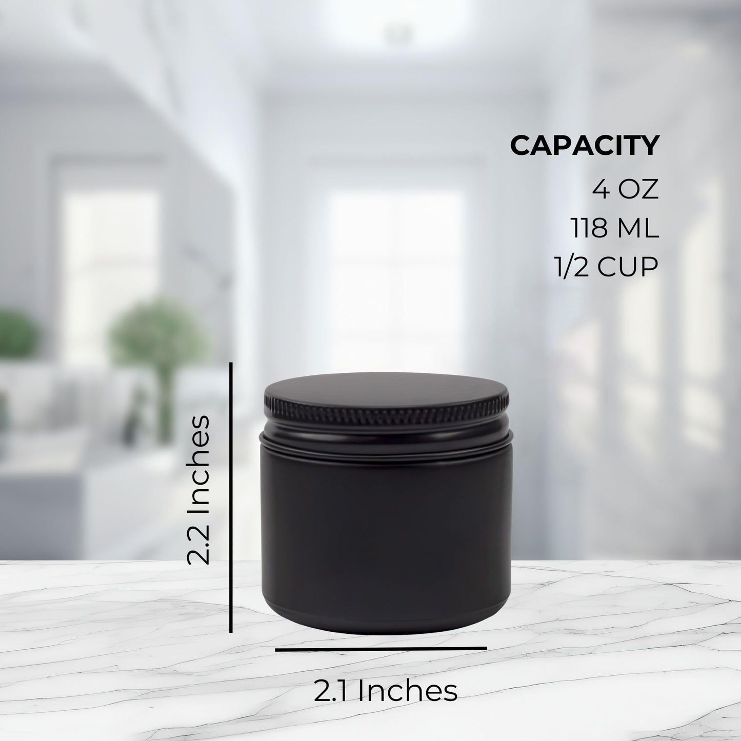Cornucopia 4oz Black Coated Glass Jars (12-Pack); Cosmetic Jars with Black Metal Lids and Black Matte Exterior, 4-Ounce