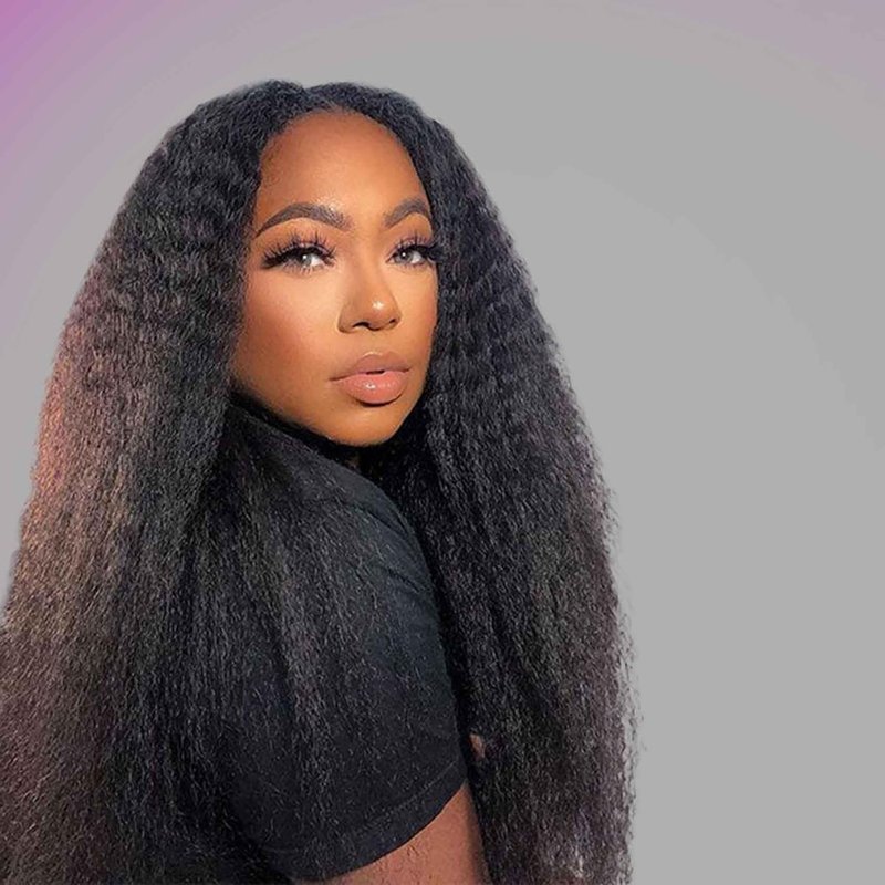 Kinky Straight Half Wig - 3 in 1 Seamless Flip Over Glueless Clip-In Hair | 20 Inch Natural Black for Women