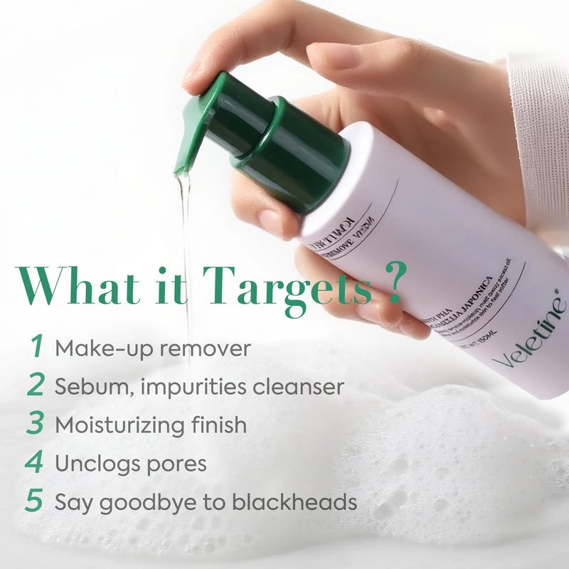 veletine 2-in-1 Makeup Remover Cleansing Oil -Centella & Camellia Extracts, Lightweight, Deep Cleansing & Moisturizing, Daily Makeup Remover, Suitable for All Skin Types, 150ml