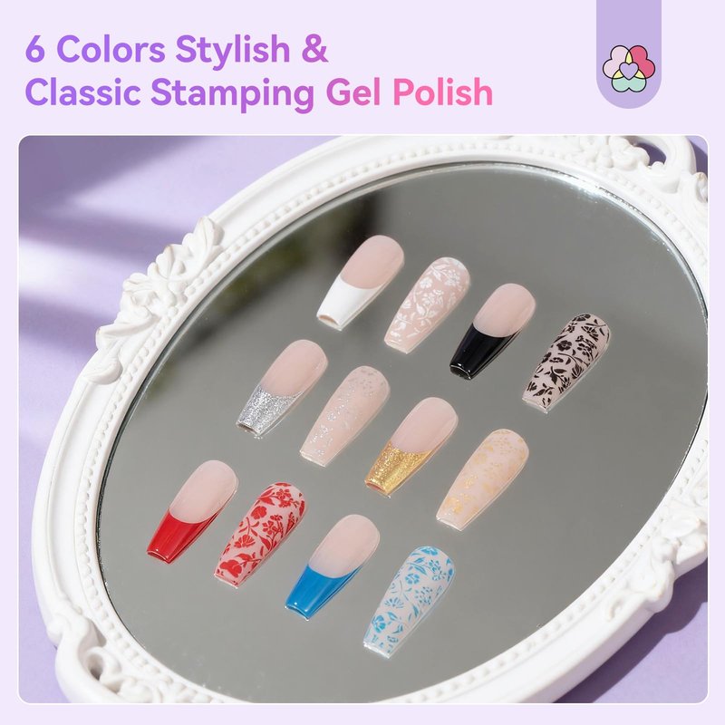 SAVILAND Nail Stamping Gel Polish Kit: 6 Colors Nail Stamping Polish Gel with French Tip Tool Silicone Stamp 8ML Stamper Polishs Gels Painting Gels Nails Kit for DIY Nails Art Design