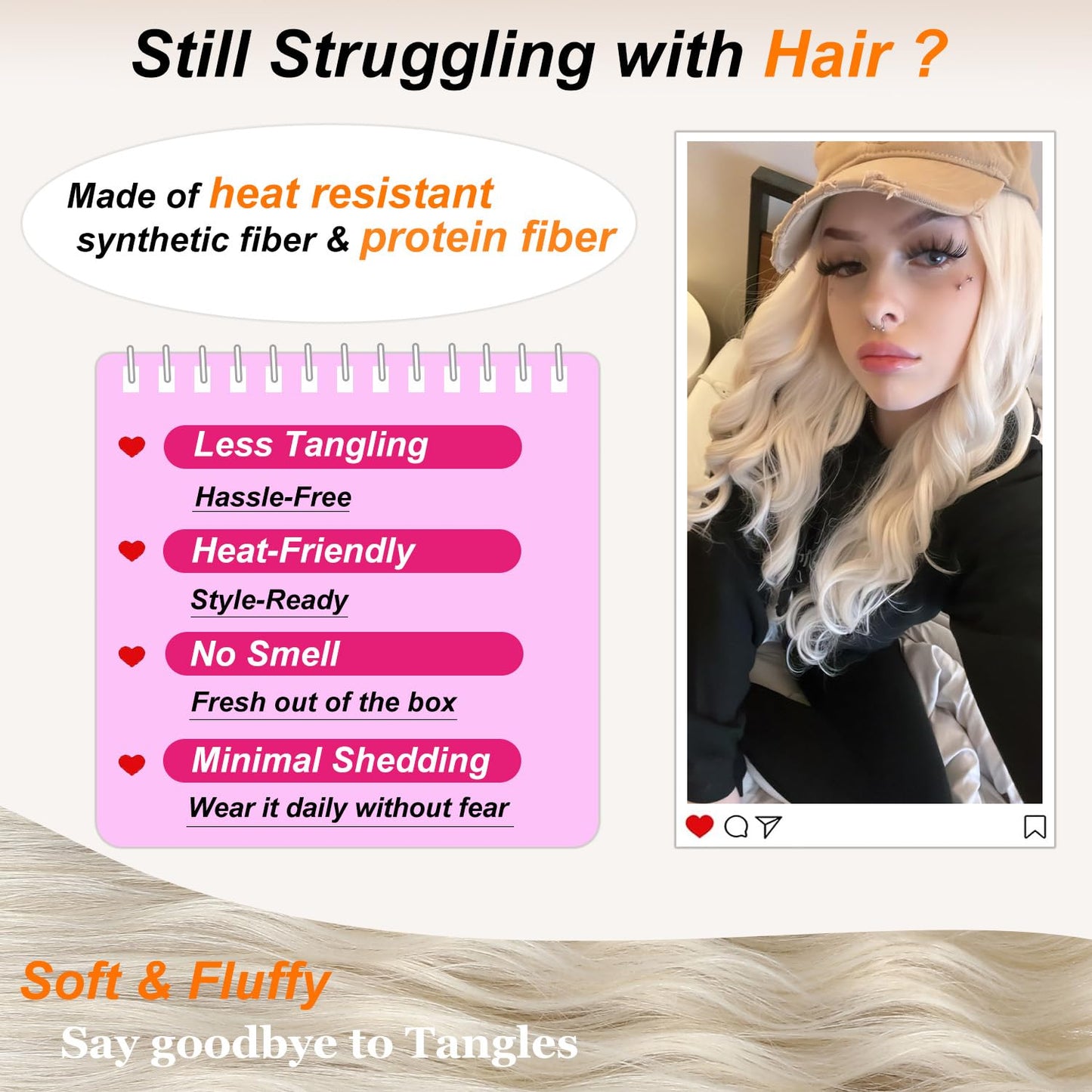 Sarensall Platinum Blonde Wigs for Women Glueless Lace Hairline Synthetic Lace Front Wigs for Daily Party Cosplay Use 24 Inch