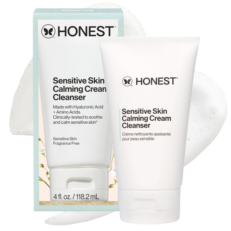 Honest Beauty Sensitive Skin Calming Cream Cleanser, Gently Cleanses Hydrates Calms, Hypoallergenic, Fragrance-Free, Vegan, 4 fl oz