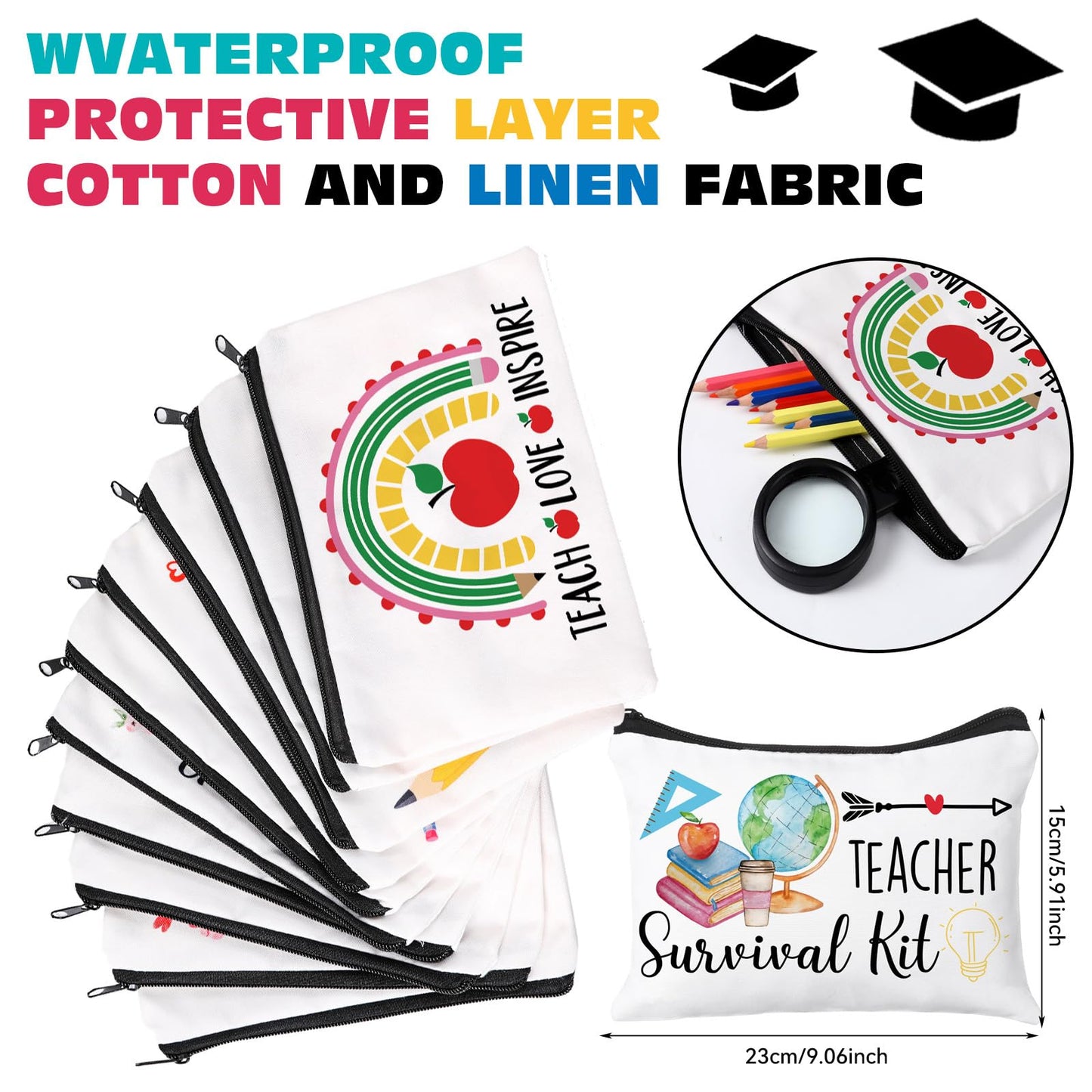 Irenare 30 Pcs Teacher Appreciation Gifts Bulk Thank You Makeup Bags for Women Canvas Cosmetic Pouch with Zipper Educators School Appreciation Gifts Bulk for Teacher Week