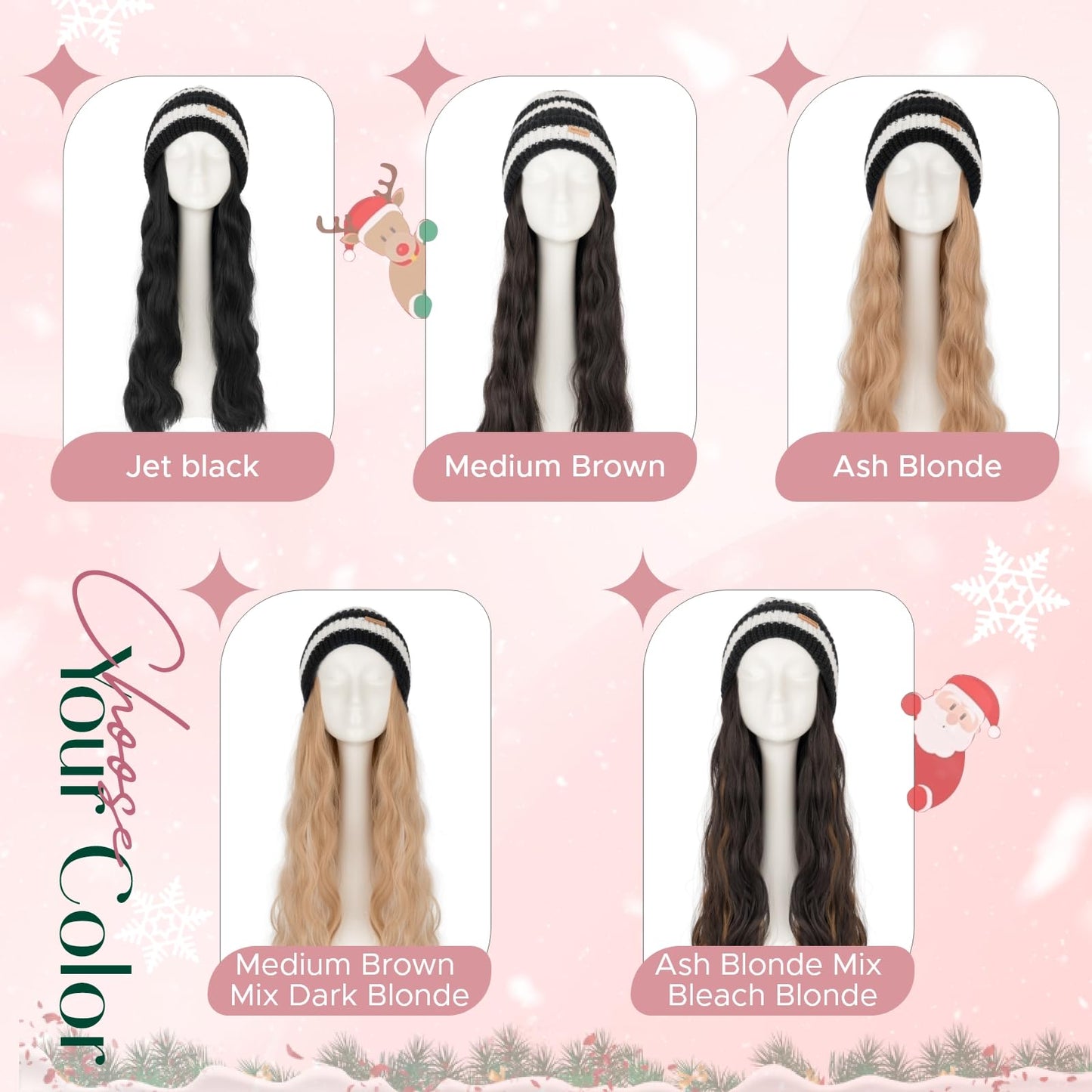 SEGOHAIR Beanie Wig with Hair, 18 Inch Synthetic Hair Extensions in Wavy Styles, Knitted Winter Hat in Black/White Stripes with Attached Hairpiece for Women, #18P613 Ash Blonde Mix Bleach Blonde