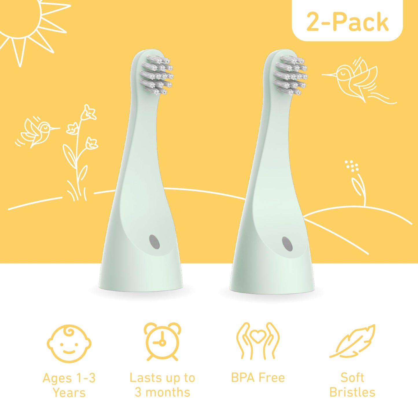 Pure Enrichment PureBaby 2-Pack Replacement Bristle Brush Heads for the Infant-to-Toddler Electric Toothbrush (PEBBYBSH-SG) - Ages 1-3 Years