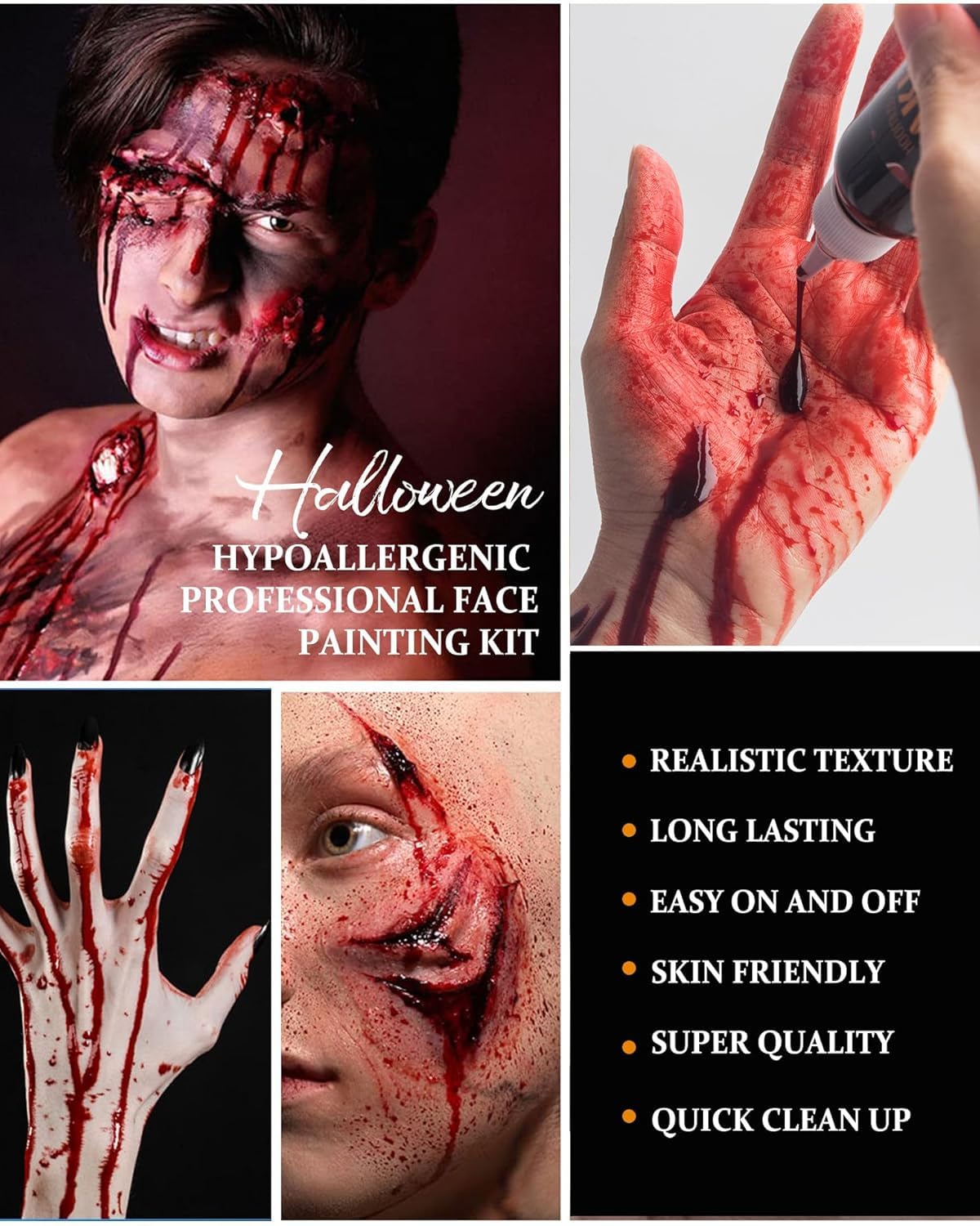 Halloween Fake Blood Spray 2.03oz + Dripping Blood 2.03oz+Coagulated Blood 1.06oz Washable Realistic Fake Blood for Clothes Sfx Special Effects Makeup Kit for Vampire Zombie (3Red)
