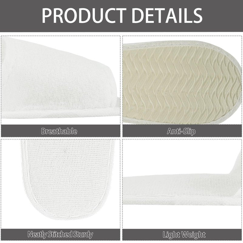 Seuqhck 20 Pairs Disposable Slippers, Open Toe Comfortable Cotton Spa Slippers Bulk, White Non-slip Hotel Guest Slipper for Home, Travel, Salon, Unisex, Men, Women