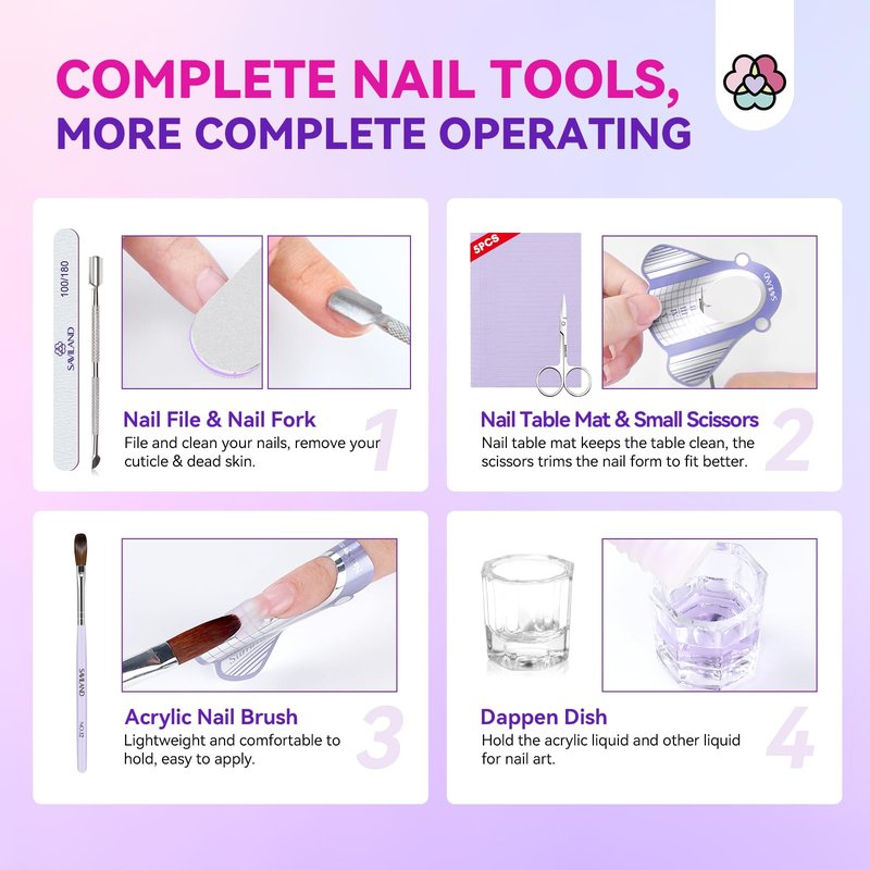 SAVILAND Acrylic Nail Kit with Drill & Essential Oil: Professional Acrylic Nails Kit for Beginner with Everything Nail Powder & Liquid Nail Primer Complete Home DIY Kit Salon Women Christmas Gift