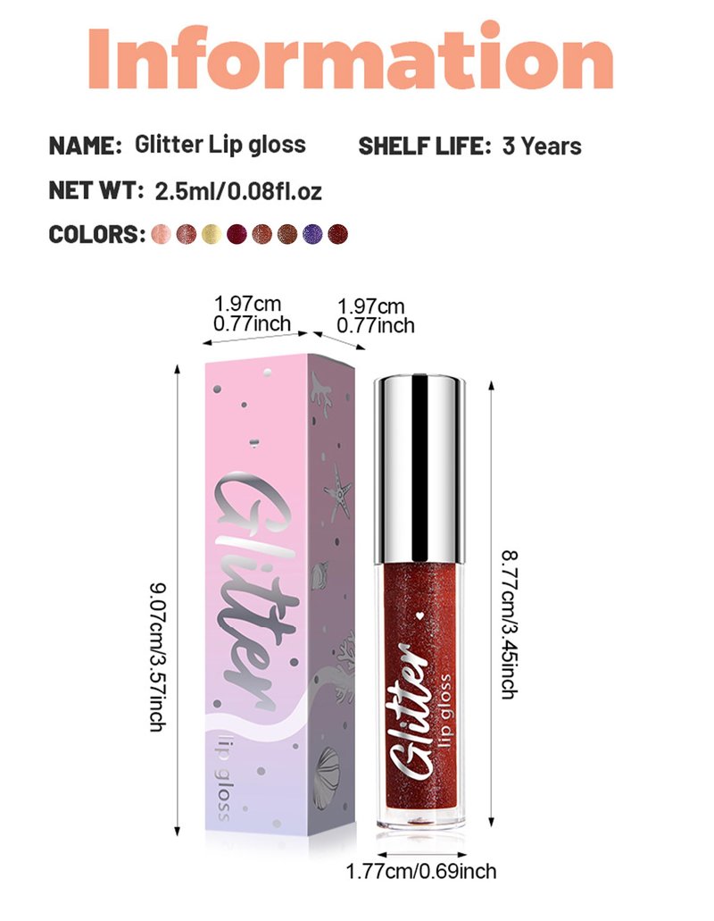Erinde Glitter Shimmer Lip Gloss, Hydrating High-Shine Glimmer Finish & Sheer Wash Of Color Lip Oil, Non-Sticky, Moisturizing Lip Makeup, Bling Sparkle Lip Gloss Lipstick, Vegan & Cruelty-Free, 04