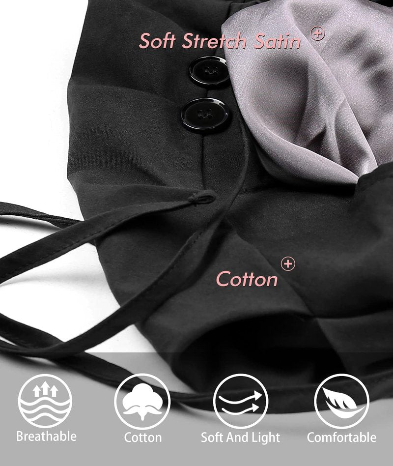 Satin Lined Work Cap for Long Hair Women with Button Silk Lined Working Cap Ponytail