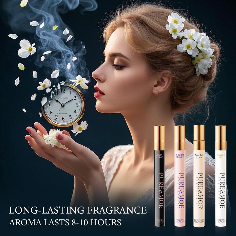 PUREAMOR Pheromone Perfume Set for Women - Long-Lasting Amber Vanilla, Saffron Amber, Woody Citrus & Spicy Sandalwood Fragrances | Travel-Friendly Body Chemistry Cologne