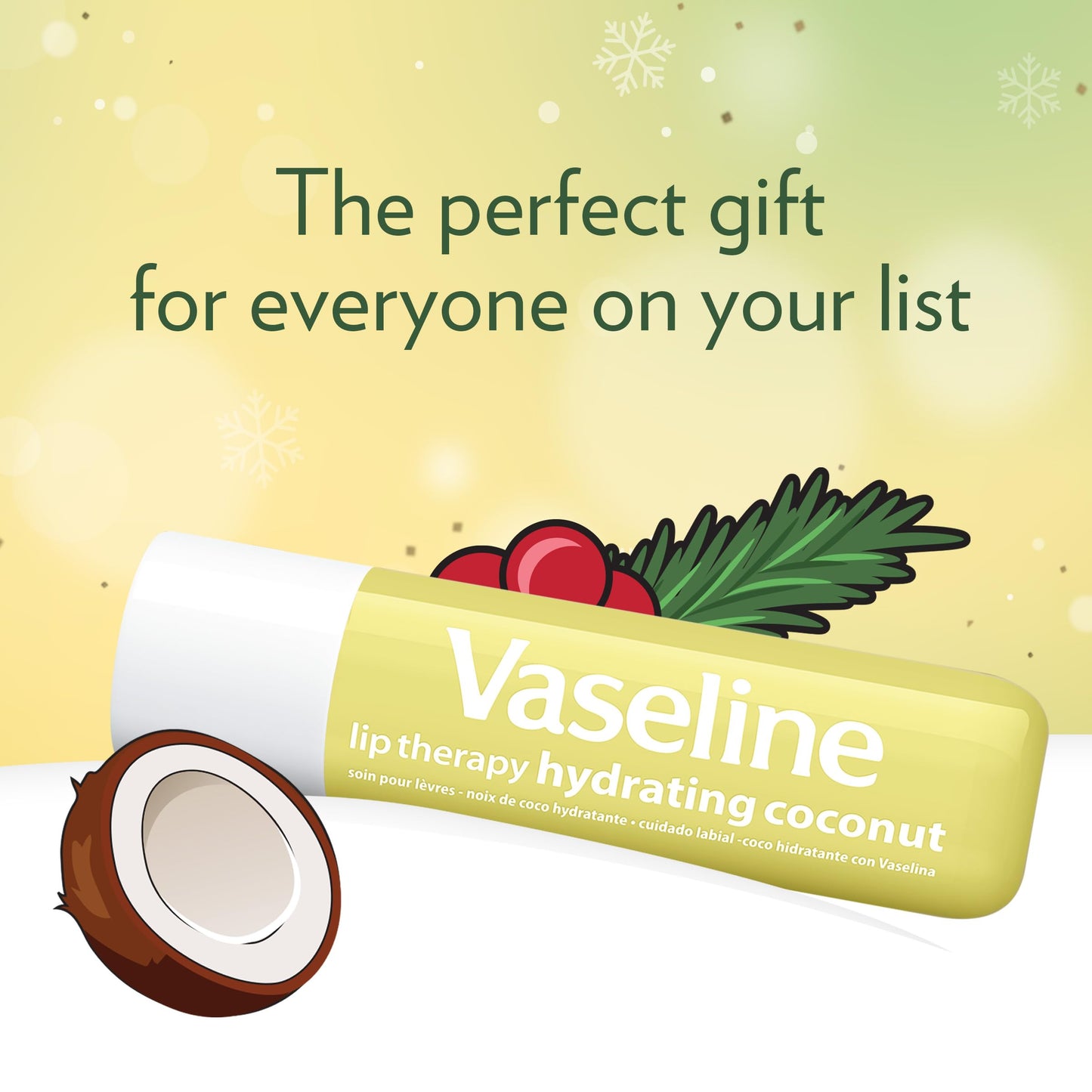 Vaseline Lip Therapy Holiday Edition Coconut Macaroon, Refreshing Hydration with Petroleum Jelly, 2 Pack with 4 Sticks, 0.16 oz Each