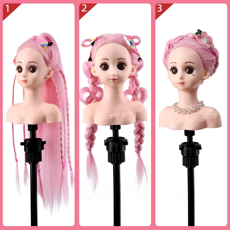 Anstar Mannequin Head with Hair, Doll Head for Hair Styling Training Head Manikin Practice Cosmetology Styling Hairdressing Training Braiding Heads with Clamp Holder (Pink)