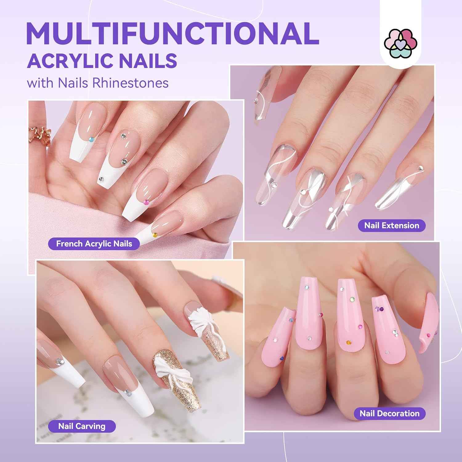 French Acrylic Nail Kit - SAVILAND Half Cover Nail Tips (10 Sizes) with Glue