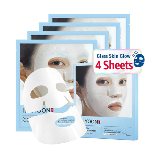 Illiyoon Ceramide Ato Concentrate Gel Face Mask | 34g x 4ea, Ceramide & Collagen Hydrating Overnight Hydrogel Mask with Hyaluronic Acid, Korean Pore Tightening Sleep Mask, Glass Skin Glow