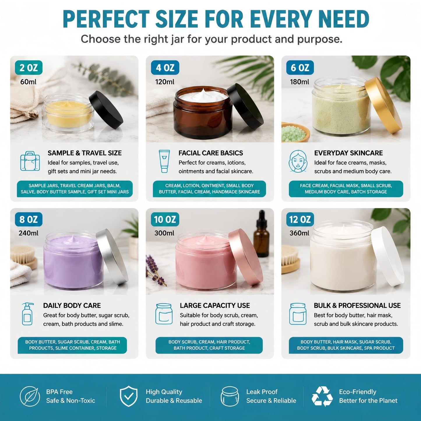 Dandat 24 Pcs 2/4/6/8/10/12oz Plastic Clear Jar Container with Rose Gold Lid and Label, Empty Round PET Cosmetic Jars for Lotion, Cream, Body Butter, Makeup (4oz, Clear Jar with Rose Gold Lid)