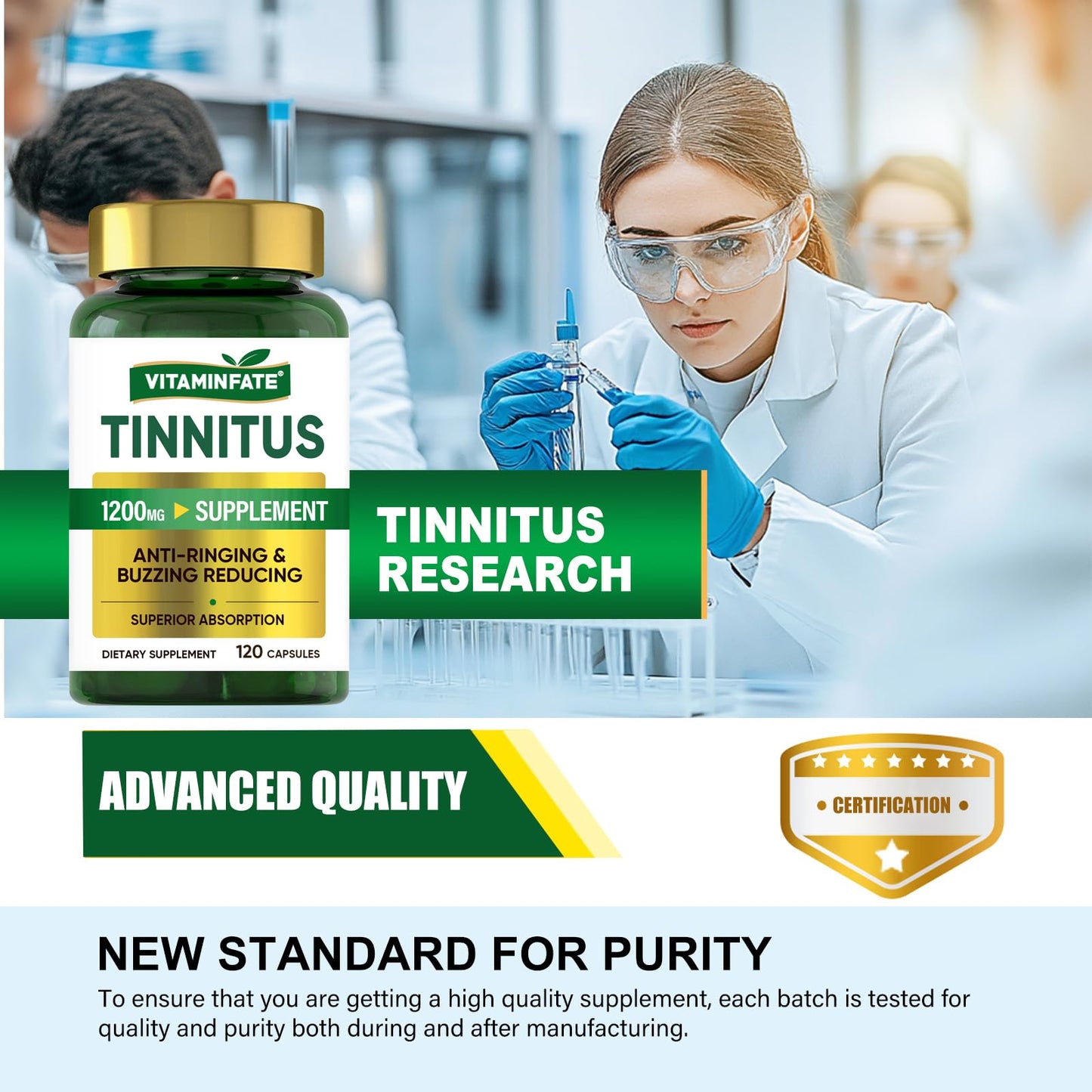 Tinnitus Relief for Ringing Ears Supplement 1200mg - 120 Capsules | Supports Ear Health and Reduces Tinnitus Symptoms