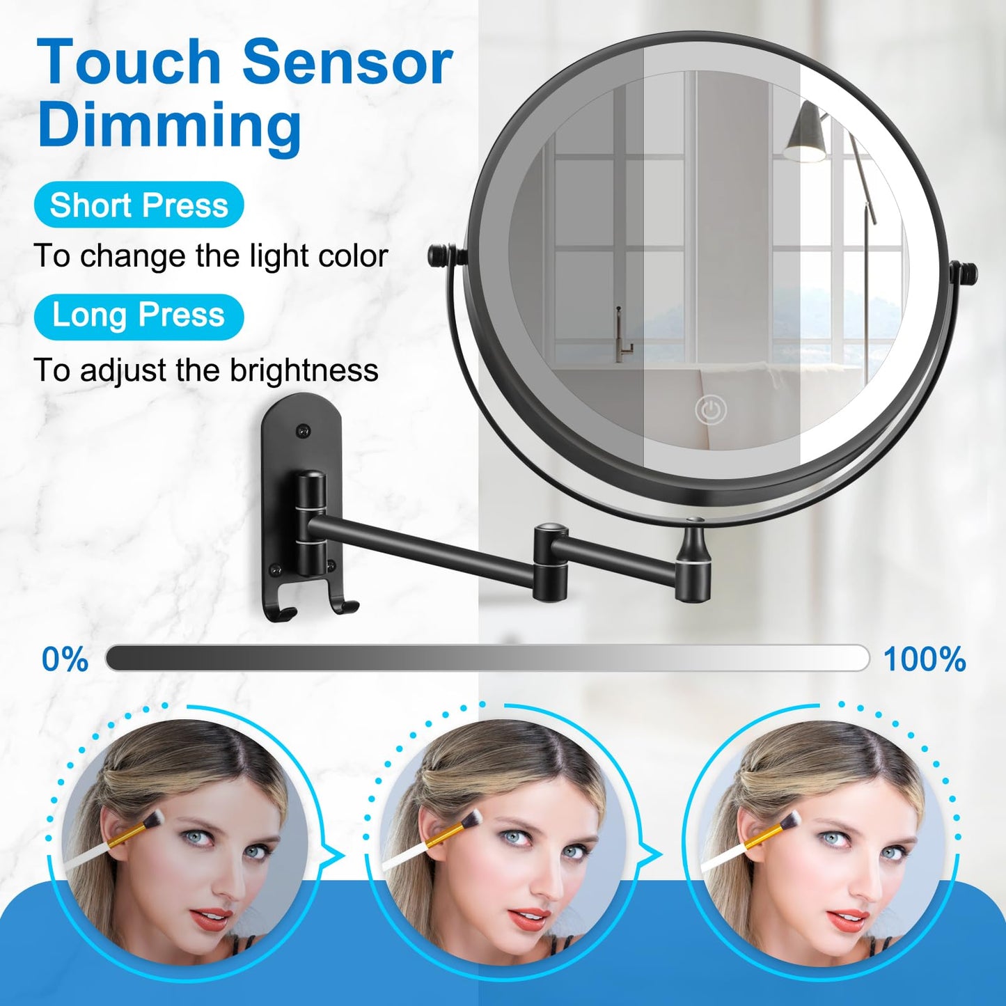DECLUTTR 20X/1X Wall Mounted Makeup Mirror, 9 Inch Large Size Magnifying Mirror, 360° Swivel Extendable Mirror for Bathroom, Black