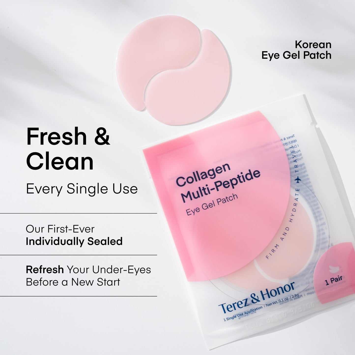 TEREZ & HONOR Peptide Collagen Hydrogel Eye Patches - 24 Pairs Korean Under Eye Masks for Puffy Eyes, Dark Circles, Wrinkles & Undereye Bags - Firming, Hydrating, Travel & Gift Ready Skincare Eye Pads