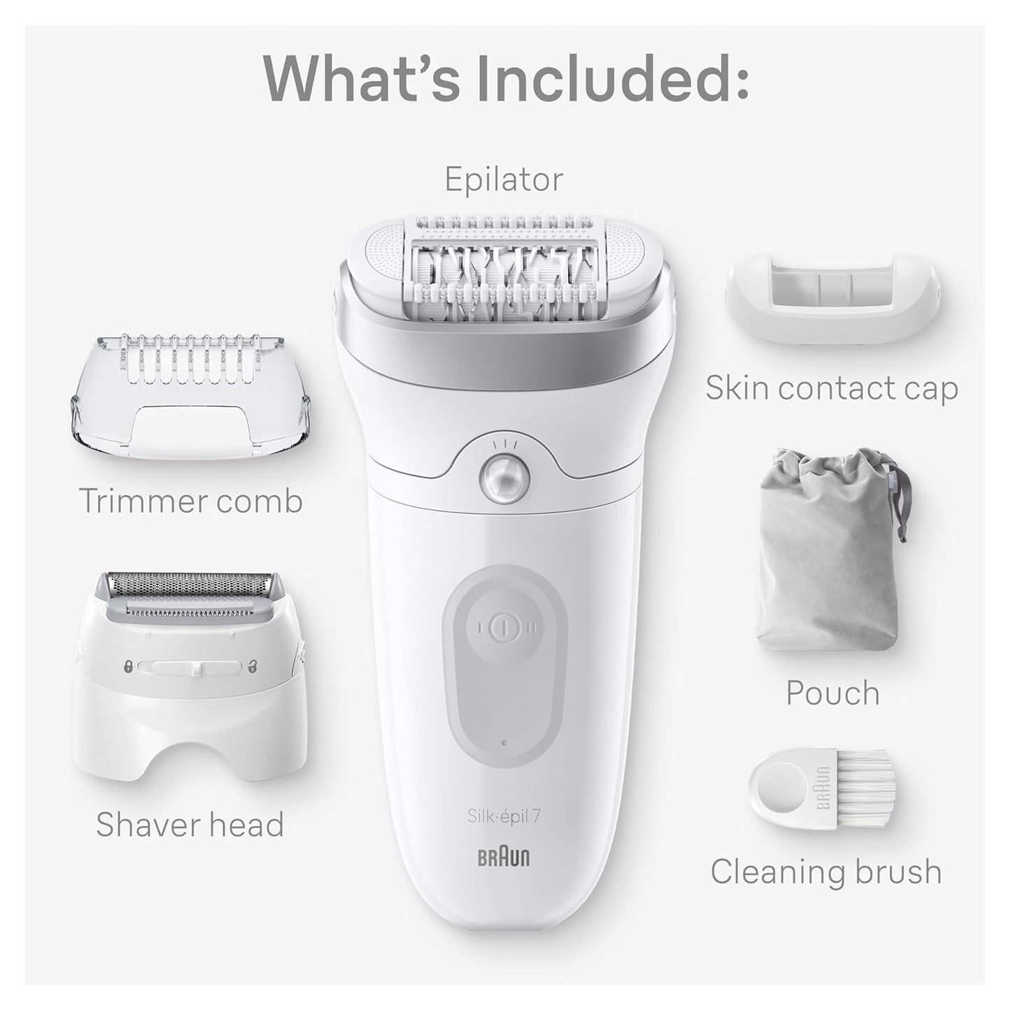 Braun Silk-épil 7 Epilator - Women's Hair Removal Device, Wet & Dry, Wide Head | Silver