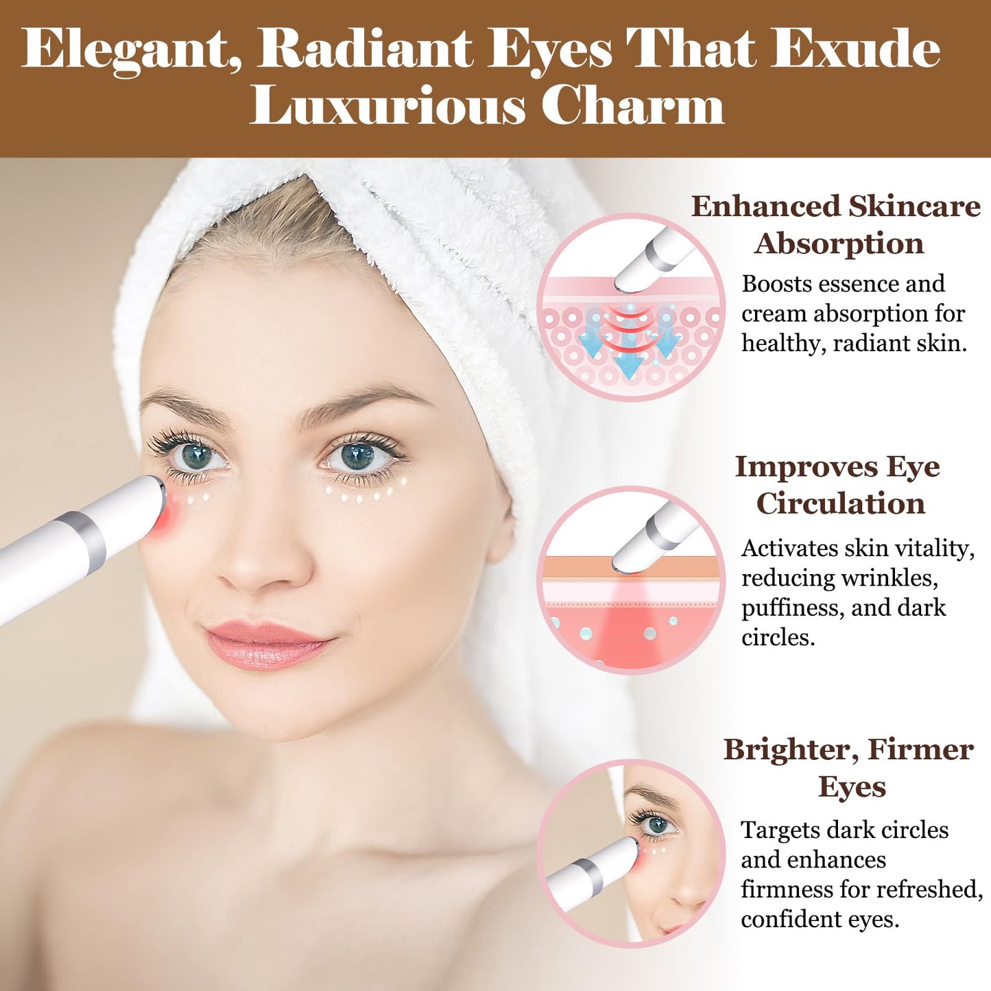 Ideal Swan Eye Lift Wand, 3 in 1 Vibrating Eye Massager for Puffiness, Wrinkles, and Dark Circles, Face & Neck Lifting Tool, Adjustable Temperature Facial Massager Gift for Women, Mom (White)