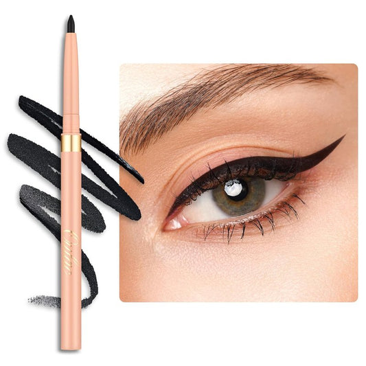Black Eyeliner Pencil - Waterproof Smudge-Proof Retractable Eye Liner for Precision Application | Vegan & Cruelty-Free, 01 Noir