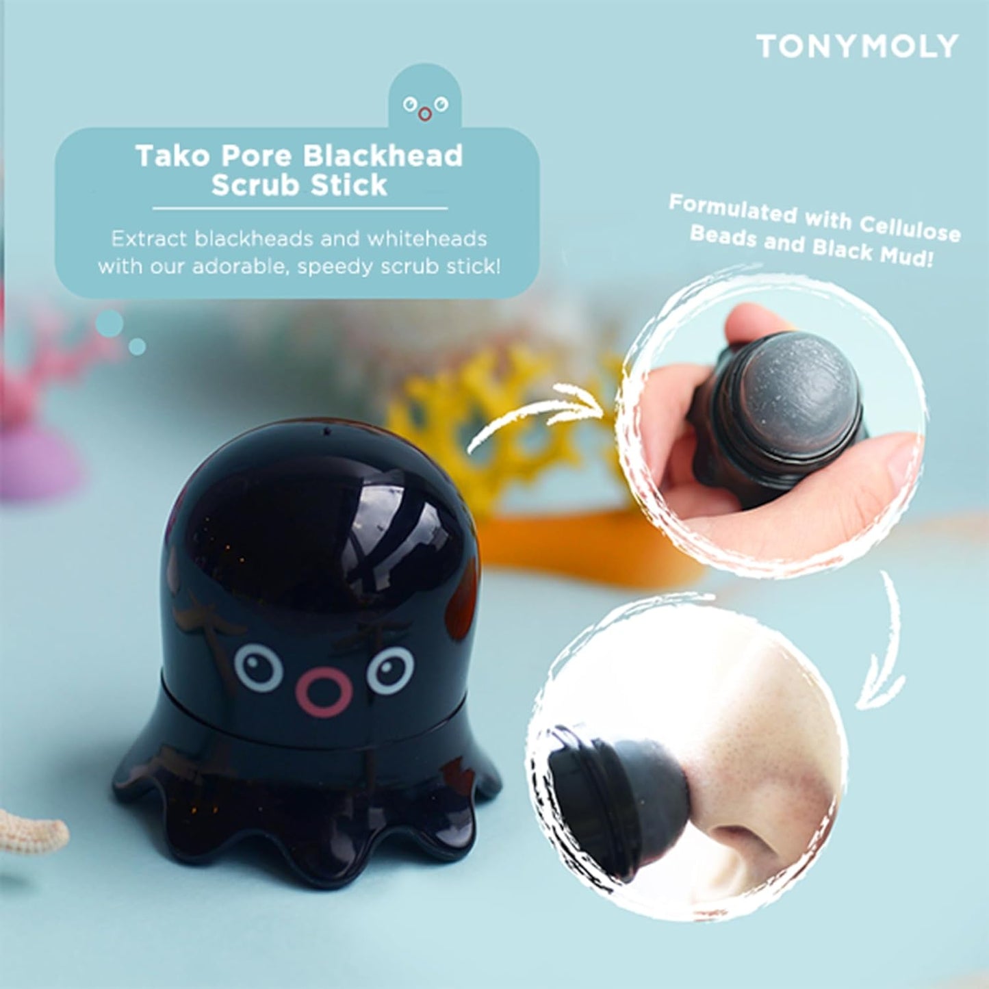 TONYMOLY Tako Pore Blackhead Remover - Charcoal & Dead Sea Salt Exfoliator for Pore Cleansing | 0.8 oz