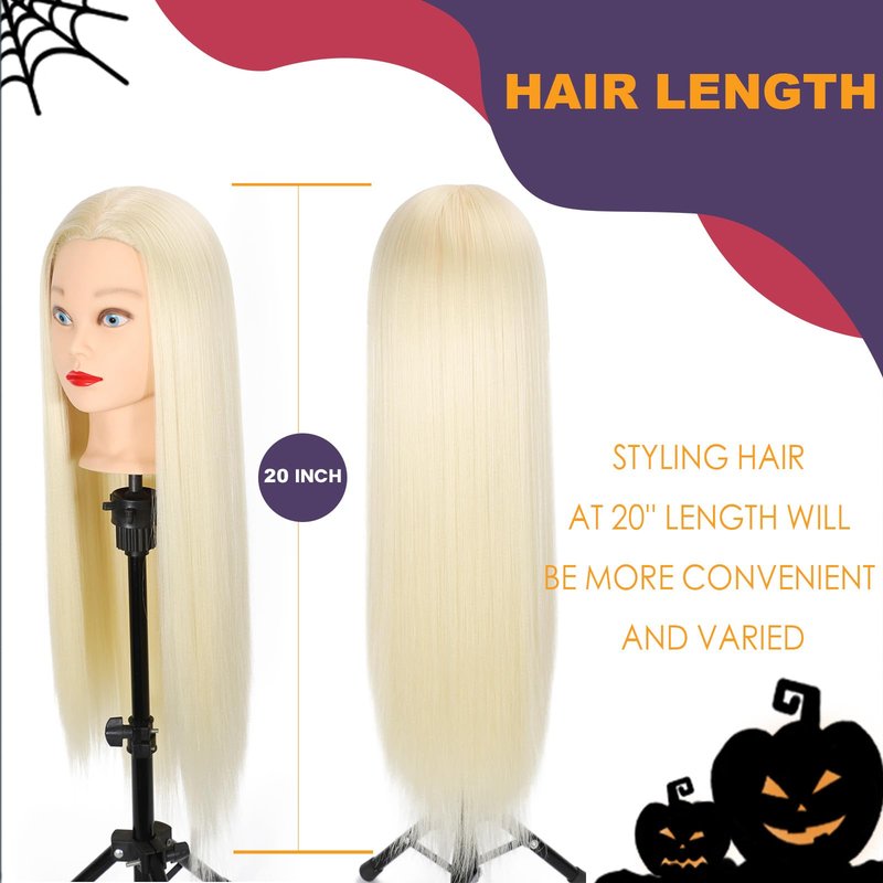 WeiRan 26"-28" Mannequin Head Styling Head Human Hair Cosmetology Manikin Doll Training Head for Hairdresser Practice Braiding Free Clamp Holder and Comb (808-write)