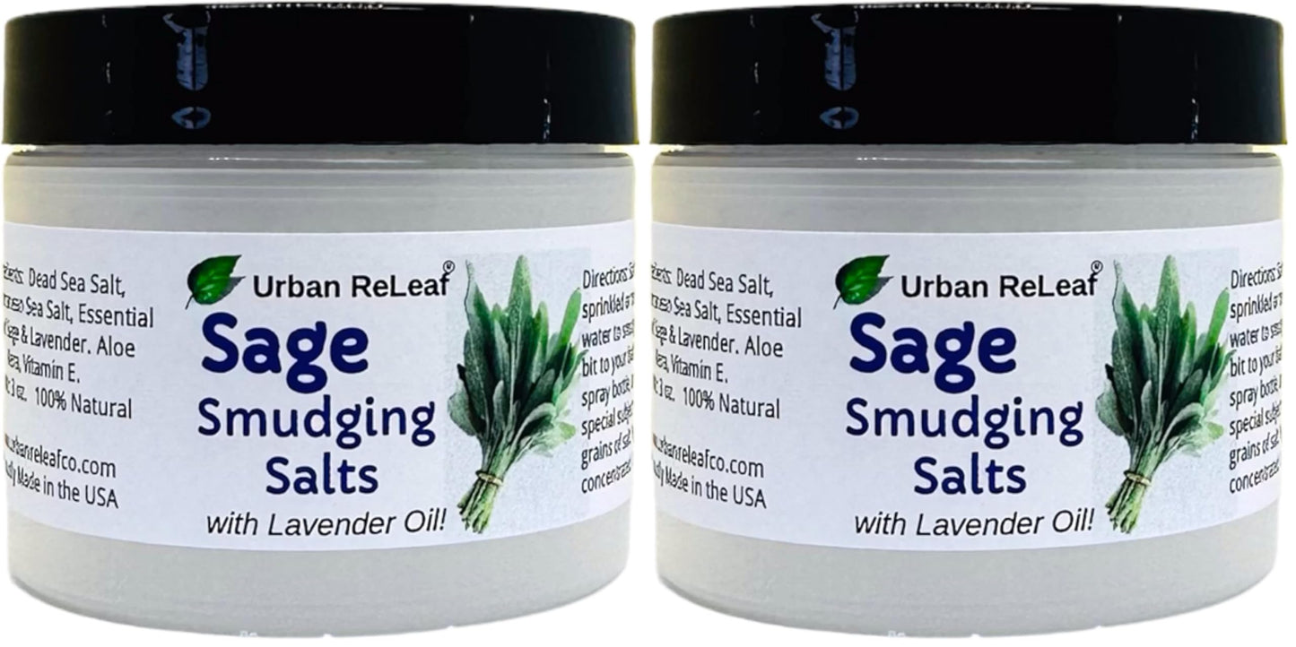 Urban ReLeaf Sage Smudging Salts with Lavender Oil ! Safe & Smokeless Smudge Cleanse Protect Bless Anointing. Fresh from USA! 100% Natural, Vegan. (Pack of 2)