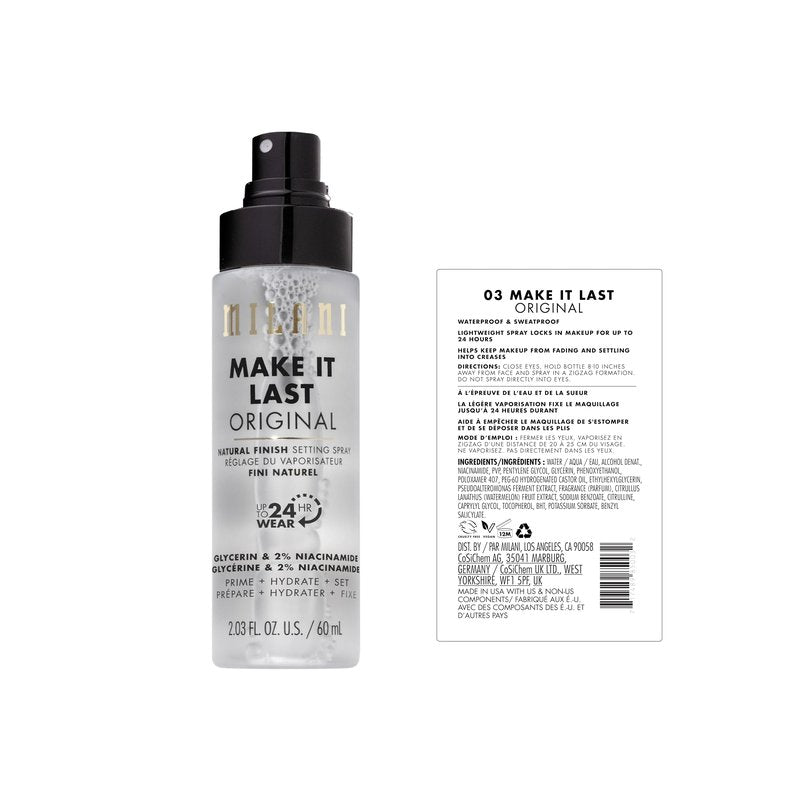 Milani Setting Spray + Primer, Make It Last Original - Natural Finish with Niacinamide for Hydration, Setting Spray for Makeup and Face Primer, 3-in-1 Prime + Hydrate + Set, 2.03 Fl. Oz - 2 Pack