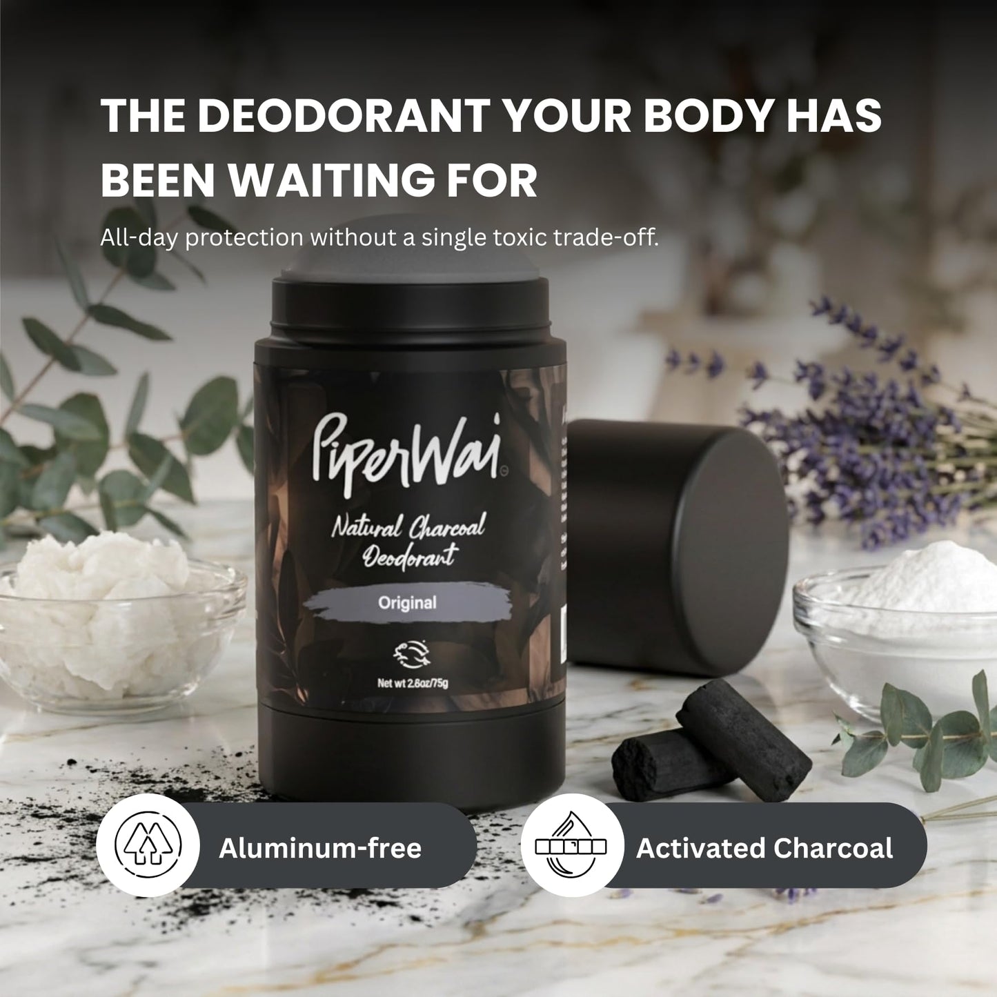 PiperWai Natural Deodorant w/Activated Charcoal | Odor Protection, Vegan, Aluminum Free, Shark Tank Product for Women & Men | Great for Travel, & Gifts | Scented Jar & Scented Stick Combo
