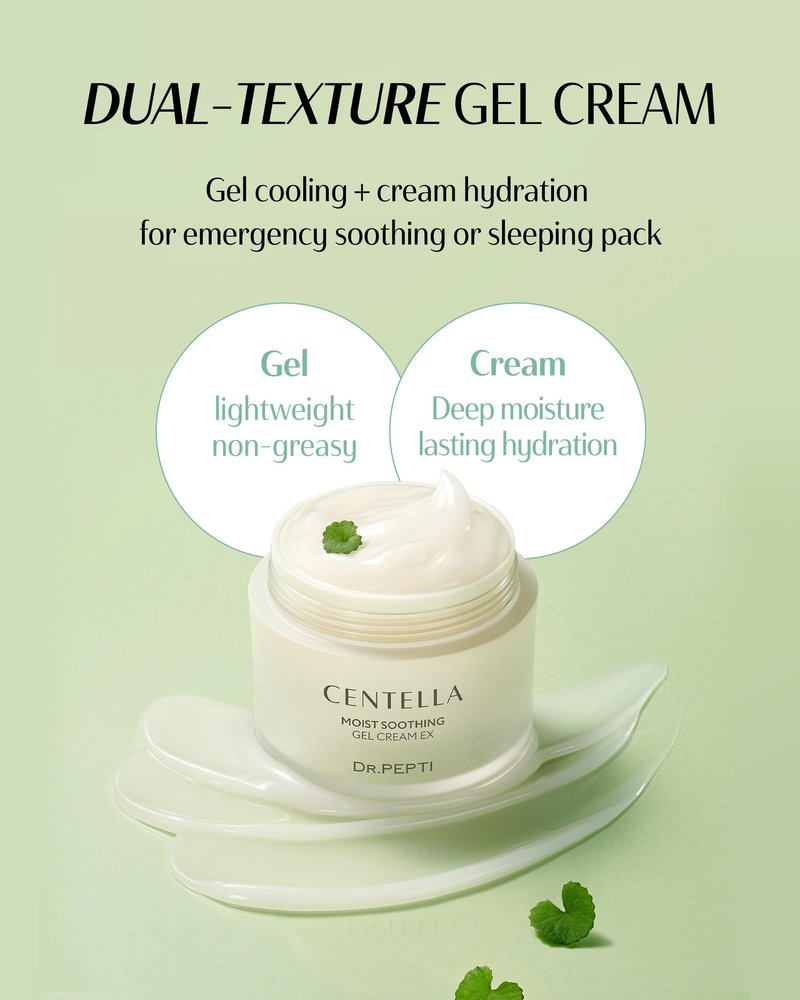 dr.pepti Centella Cooling Gel Cream – 72.5% Centella & 10-Type Hyaluronic Acid – Water-Gel Moisturizer with Soothing Cooler Ex® for Reactive, Sensitive & Post-Retinol Skin, No Pilling, 2.37 fl oz