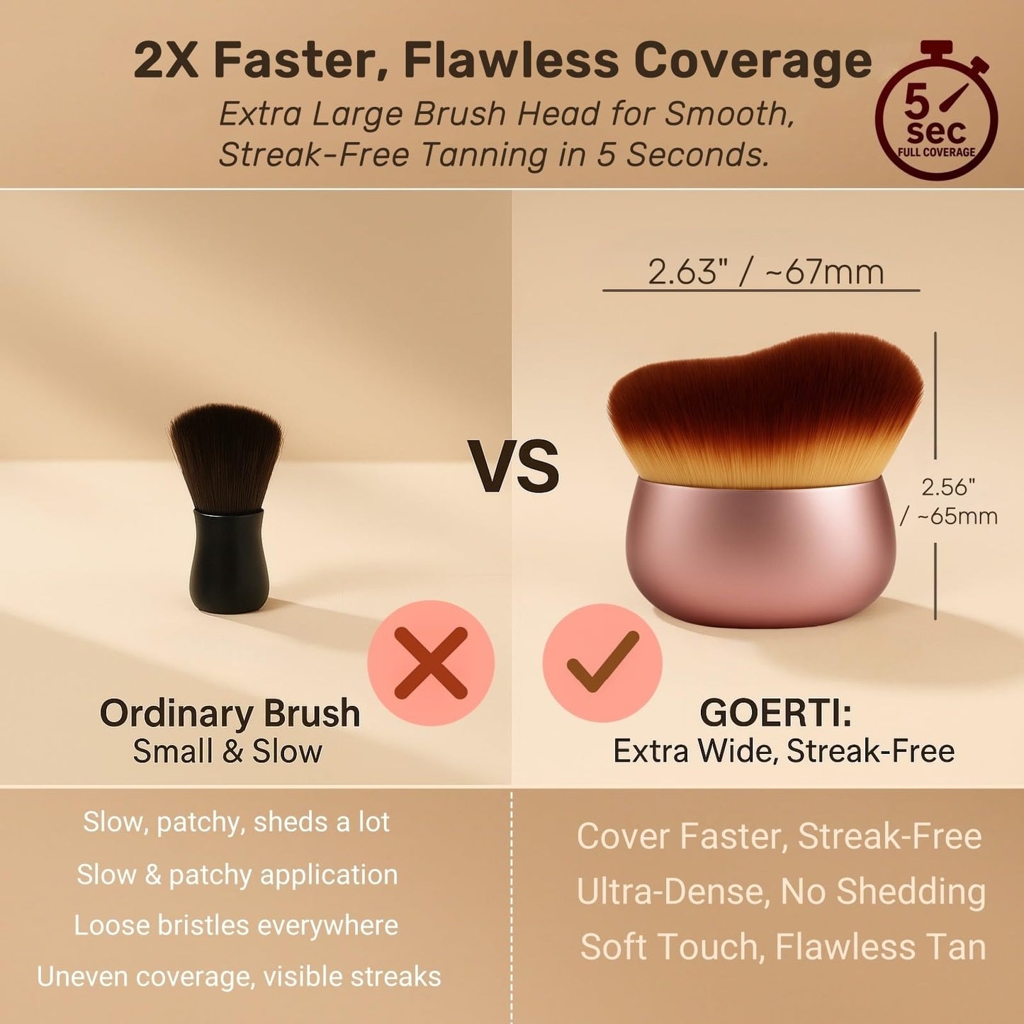 GOERTI Self Tanner Brush – Extra Large Kabuki Applicator for Self Tanning, Sunless Tanning & Body Foundation | Streak-Free Arc Design for Flawless Full Coverage on Legs, Arms, Back, Chest, Face & Feet