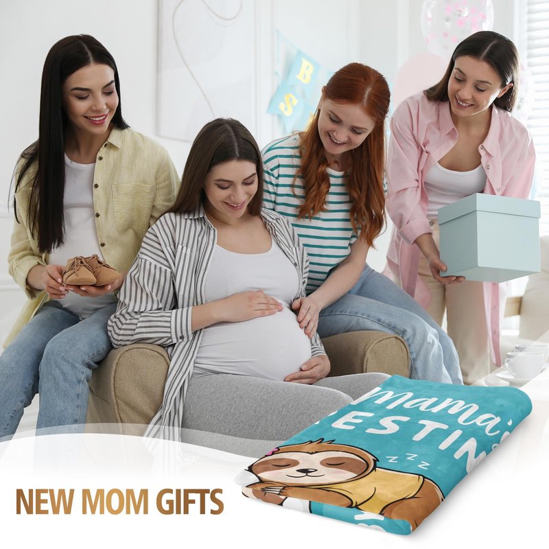 New Mom Gifts for Pregnant Women, Pregnancy Gifts for Expecting Mom, Funny Maternity Blanket Gift for Mama to be, First Time Moms, Mothers Day Birthday Gift for Pregnant Women, (60'' X 50'', Cyan)
